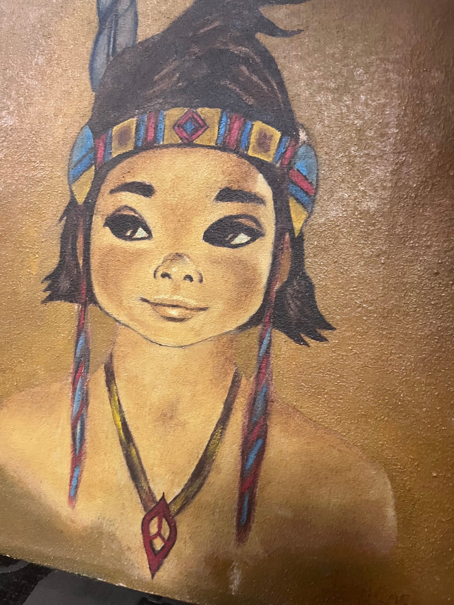Absolutely fantastic original oil painting 14 x 12 inches on canvas  indigenous Canadians first nations  oil painting of tribal boy  wow