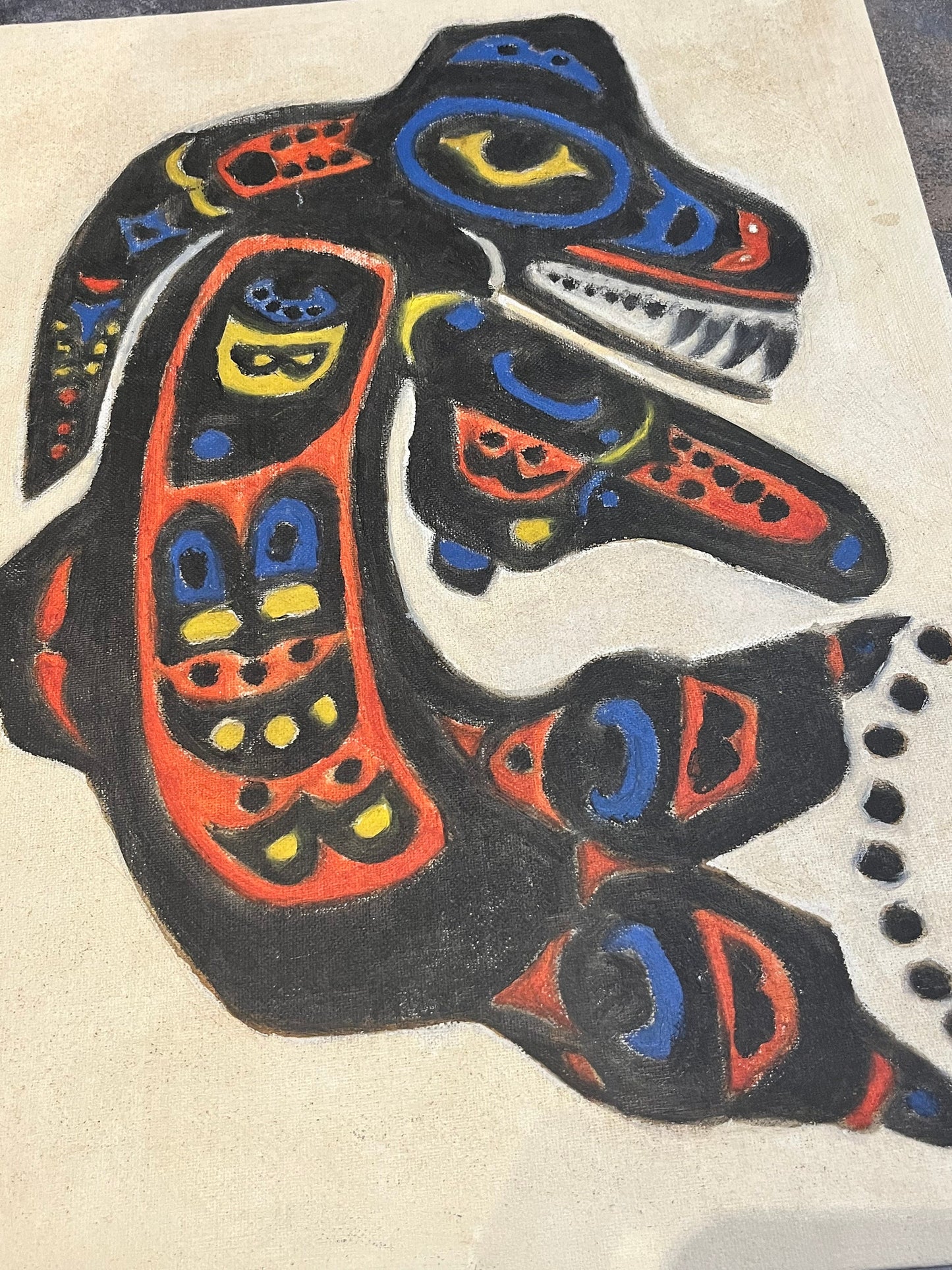 Absolutely fabulous 16 x 12 vintage indigenous first nations killer whale Thunderbird transformation original painting on board - unsigned