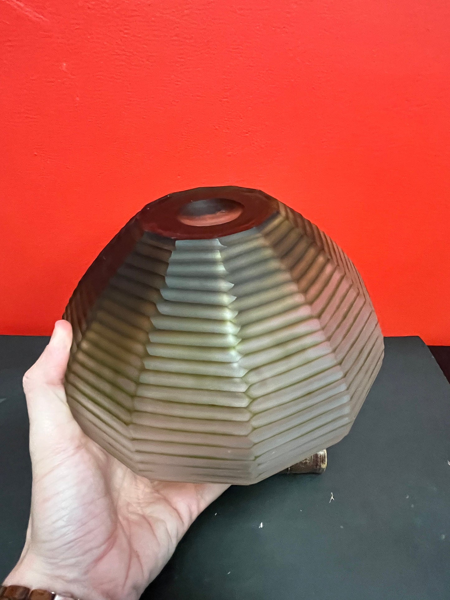 A  Stunning appox 1 foot tall French  opalescent multi facetted vase   great look and condition