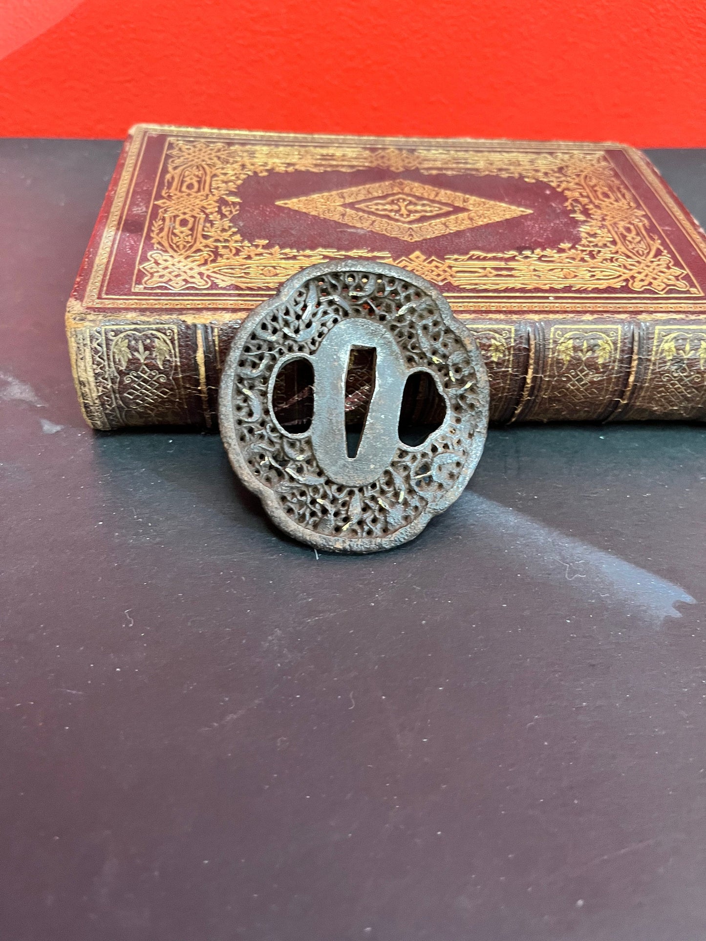 Tsuba  stunning 2.5 inch Japanese ancient well detailed iron Katana tsuba  really fabulous