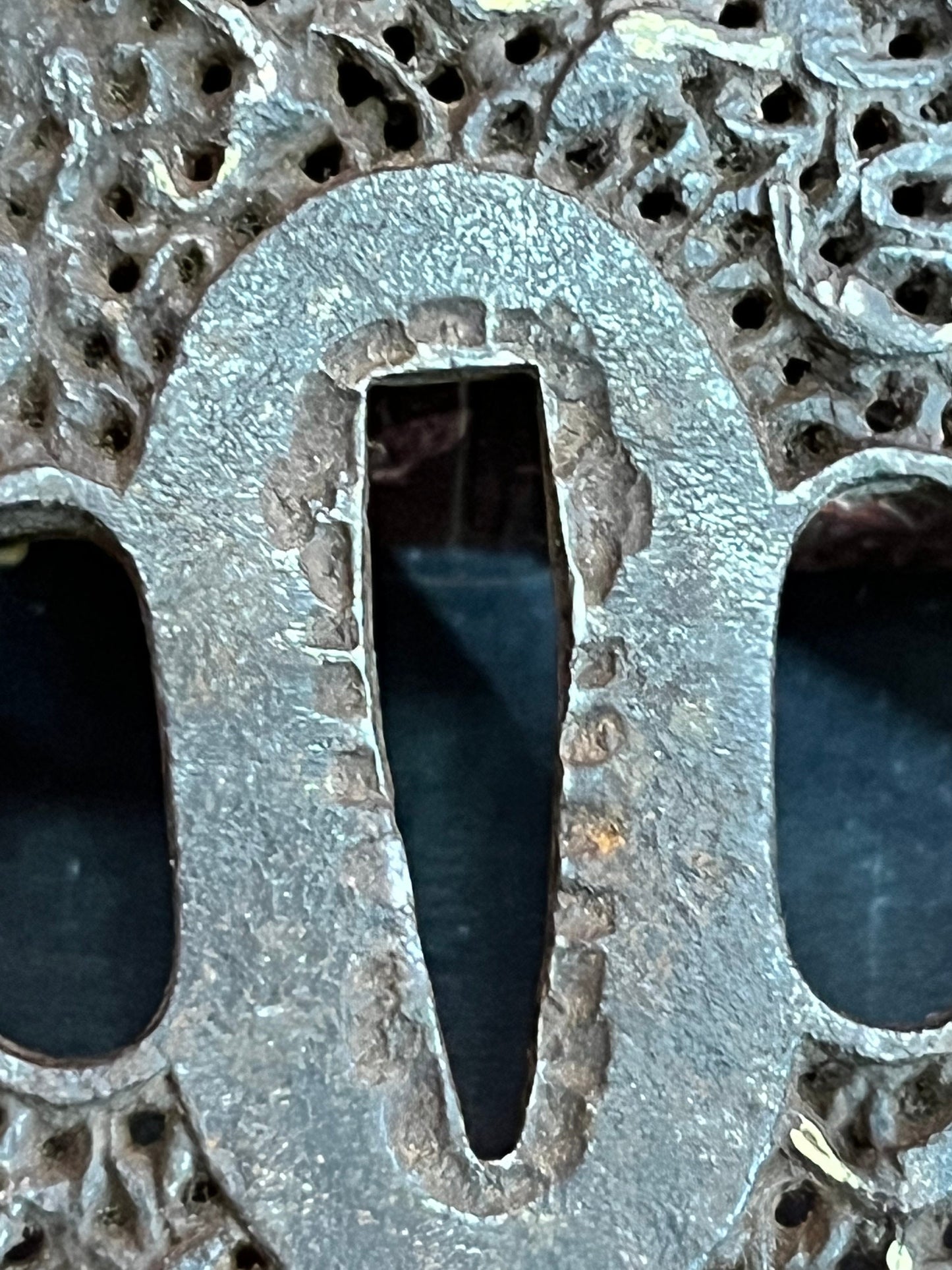 Tsuba  stunning 2.5 inch Japanese ancient well detailed iron Katana tsuba  really fabulous