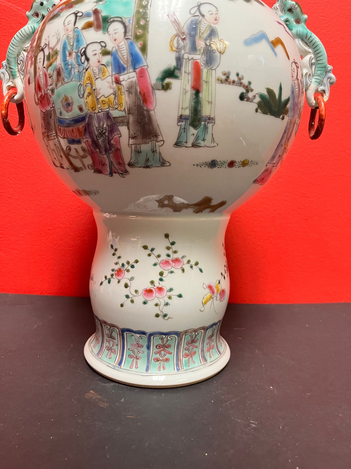 Gorgeous 15 by 12 inch Chinese older hand decorated covered vessel  magnificent shape and size  wow