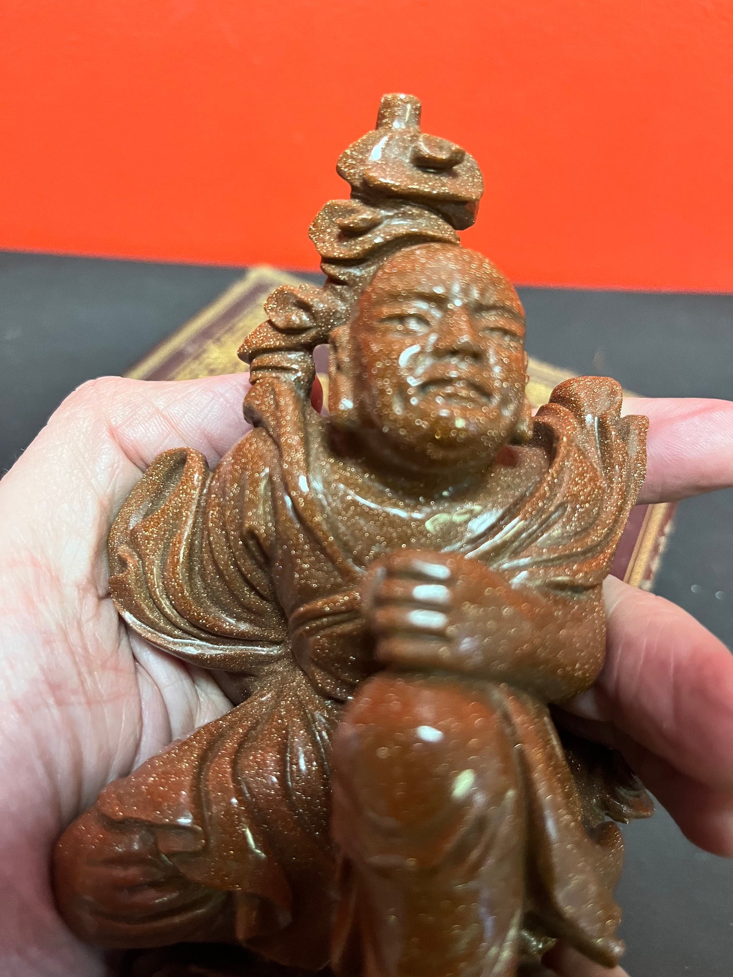 A  Stunning 5 inch high Chinese, carved Italian moonstone statue of a fighting warrior with great detail  rare and wonderful colour