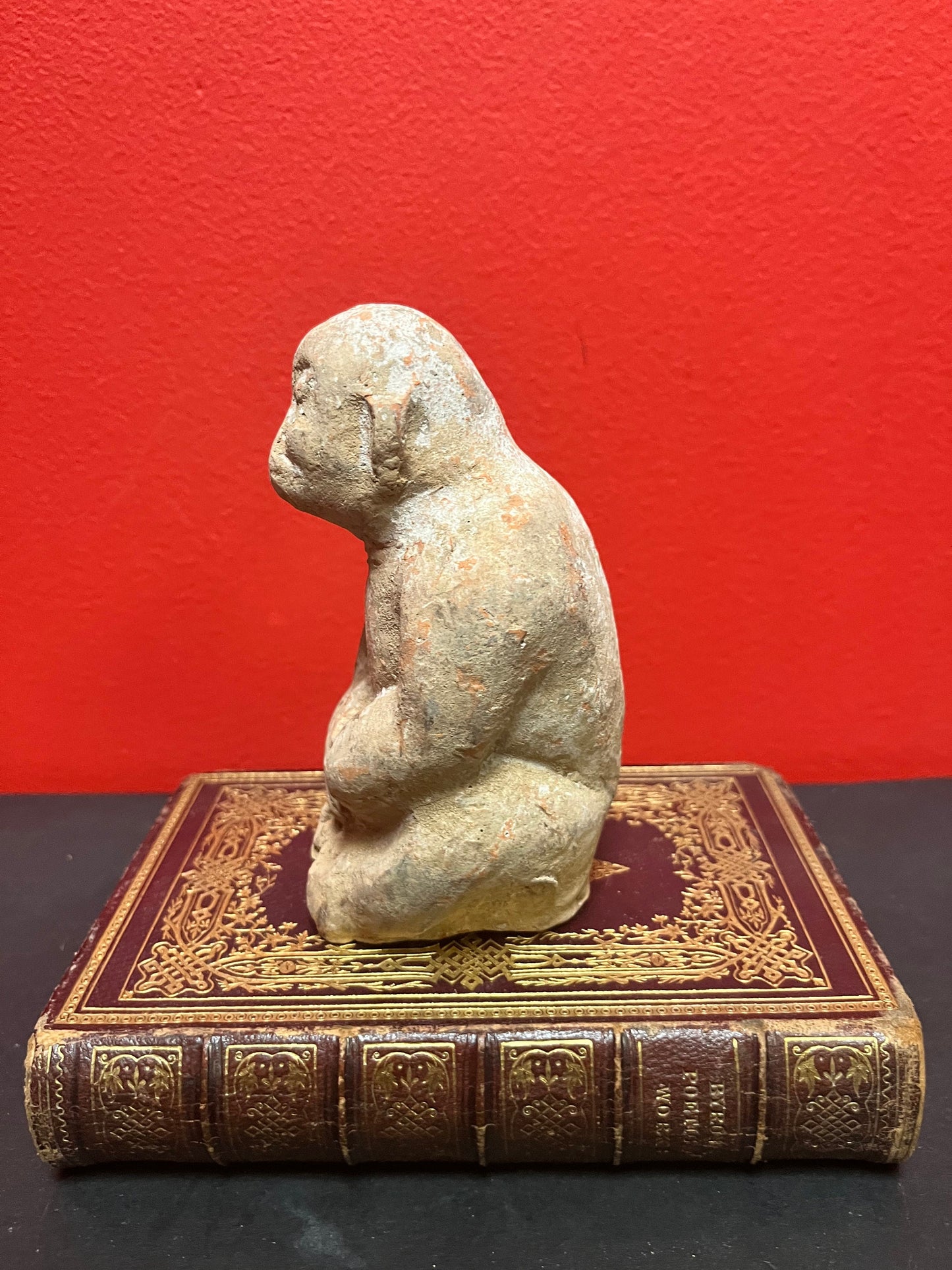 Very very rare museum quality 5 inch high Chinese tang dynasty pottery monkey  amazing patina and overall condition  wow