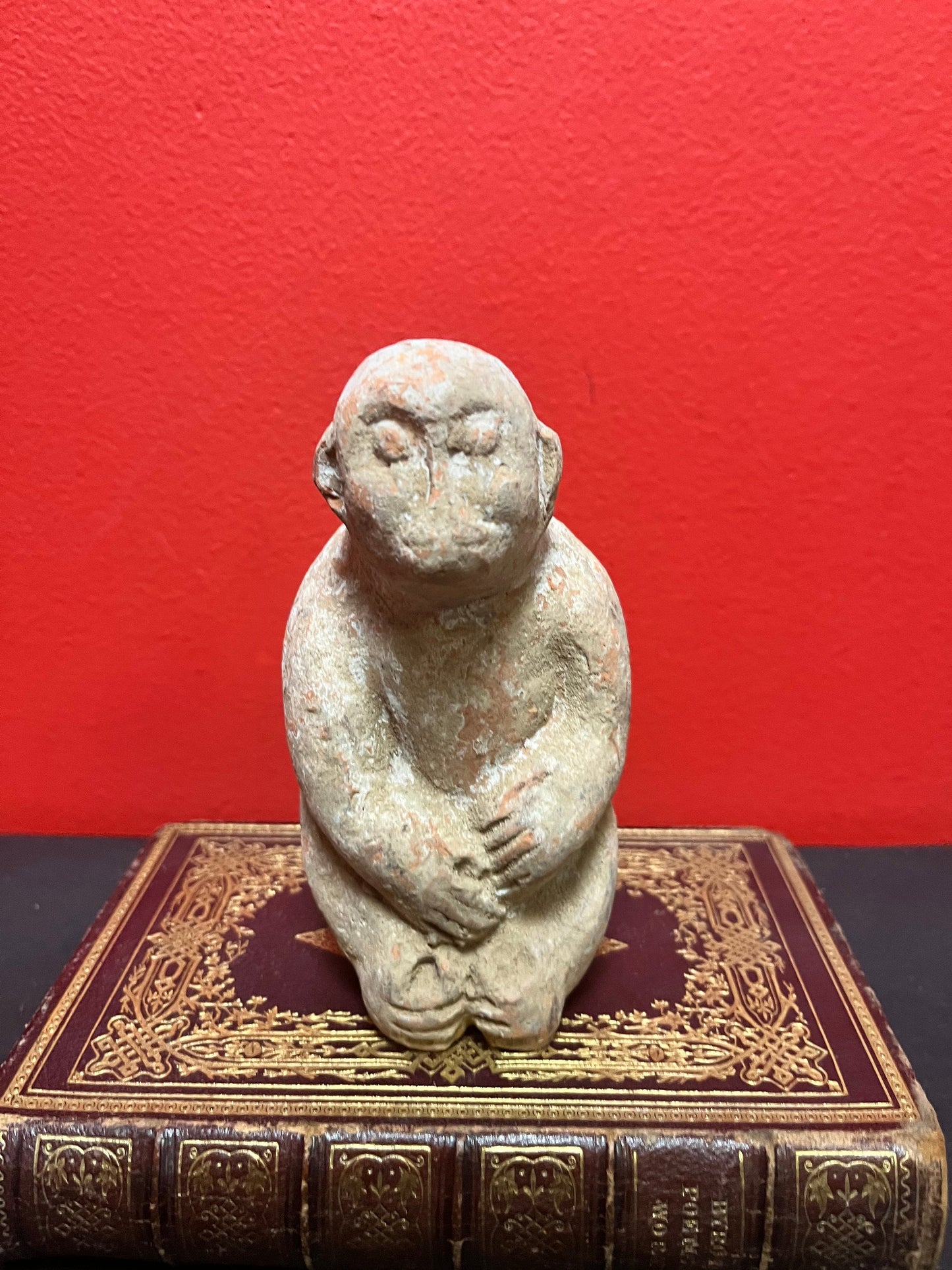 Very very rare museum quality 5 inch high Chinese tang dynasty pottery monkey  amazing patina and overall condition  wow