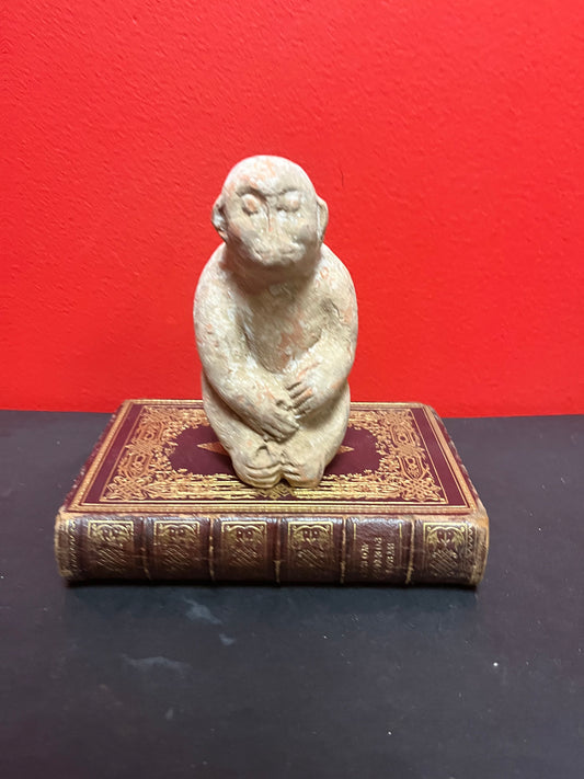 Very very rare museum quality 5 inch high Chinese tang dynasty pottery monkey  amazing patina and overall condition  wow