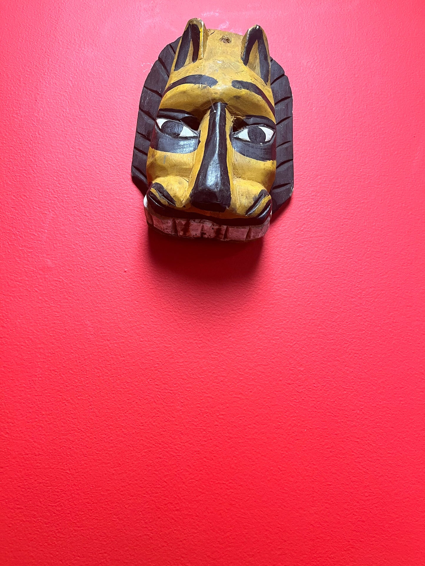 8 1/2 by 6 1/2 antique South American painted animal mask  very cool