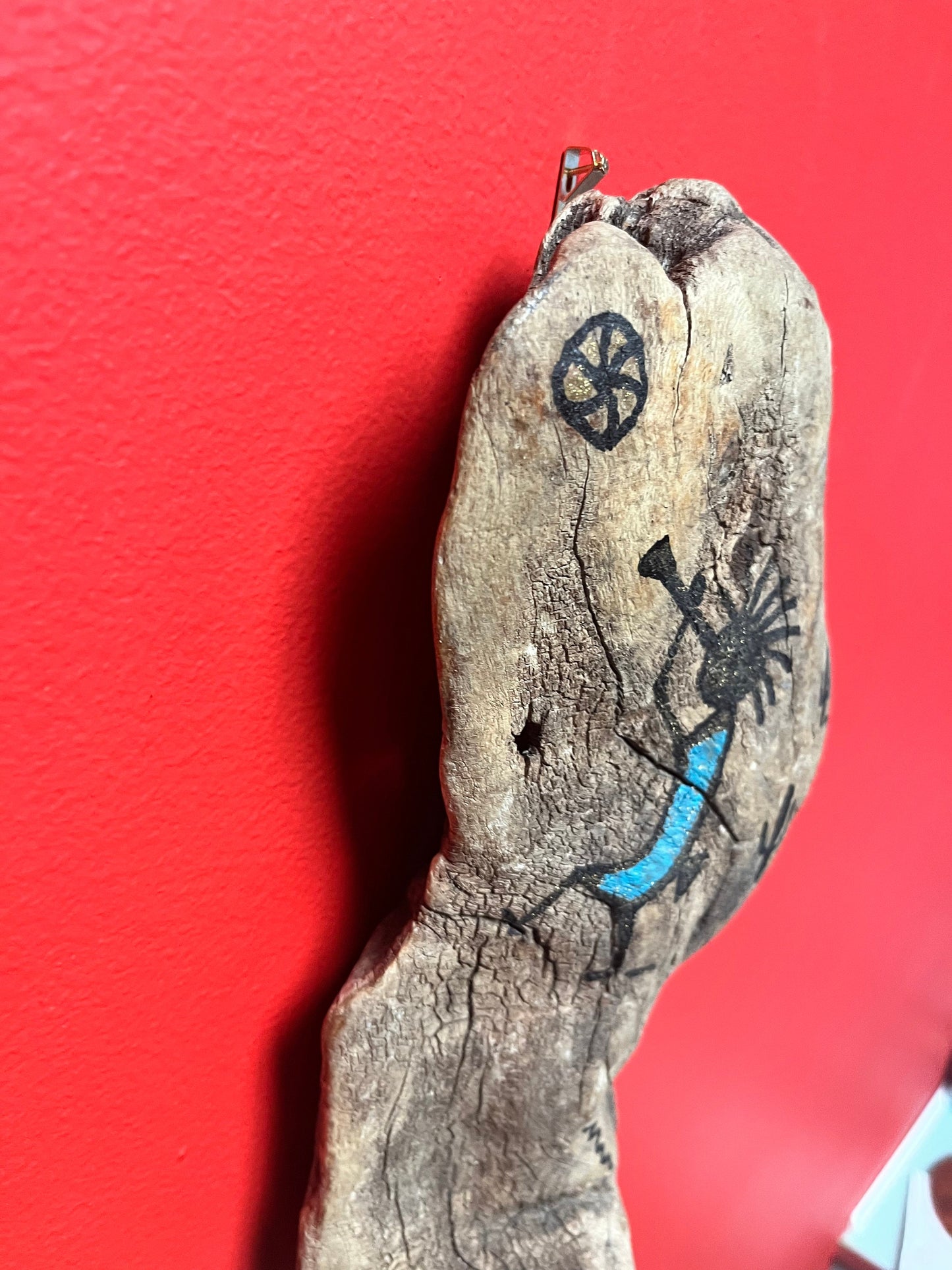 Unusual and rare signed Arizona Navajo, painted Driftwood sculpture wall hanging   13 x 5  estate piece  wow