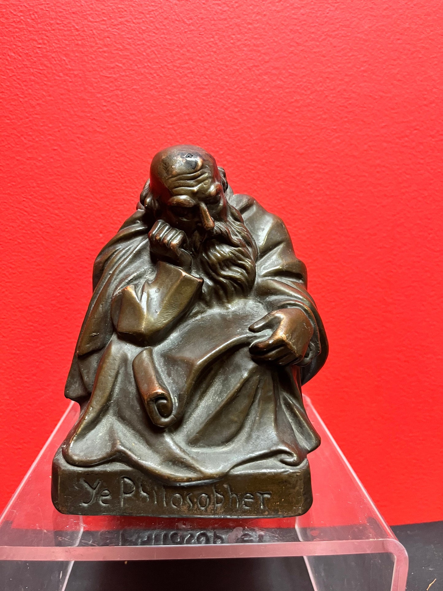 Lovely 7 inch heavy antique bronze signed philosopher statue  great detail