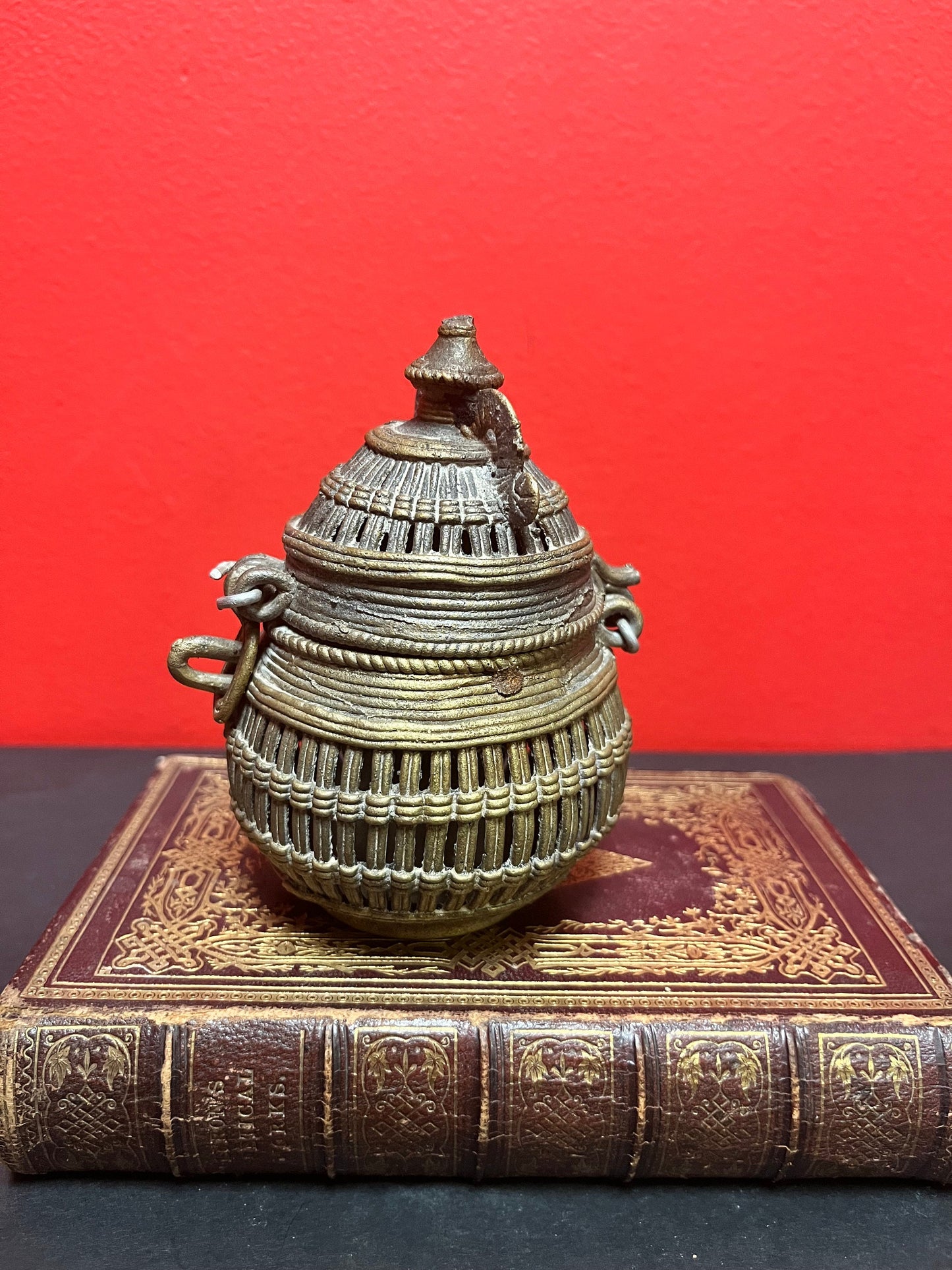 5 inch bronze Indian cricket cage  unique and cool