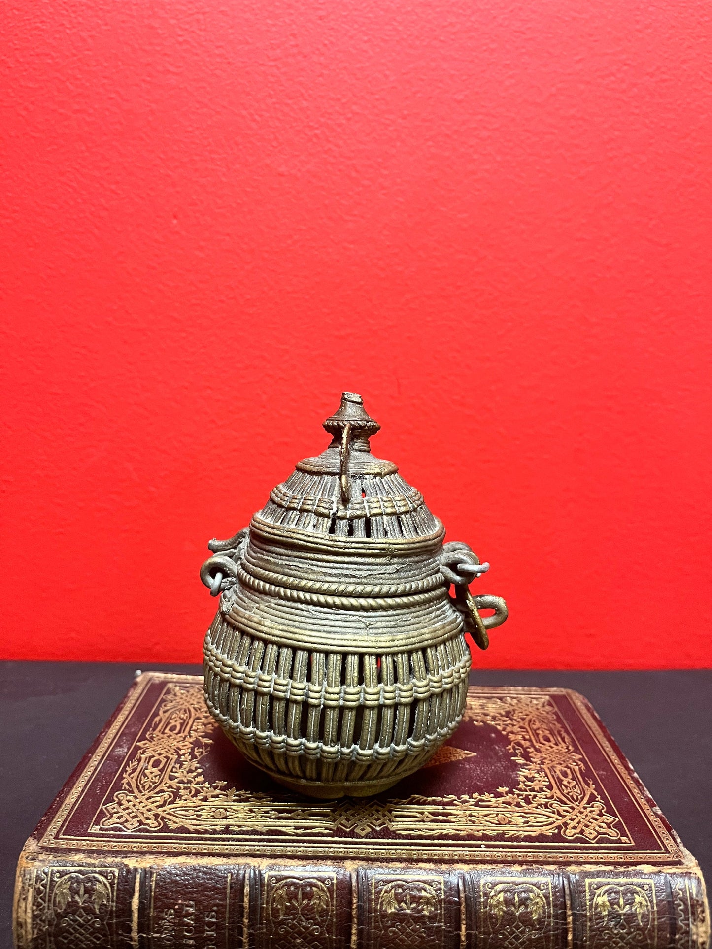 5 inch bronze Indian cricket cage  unique and cool