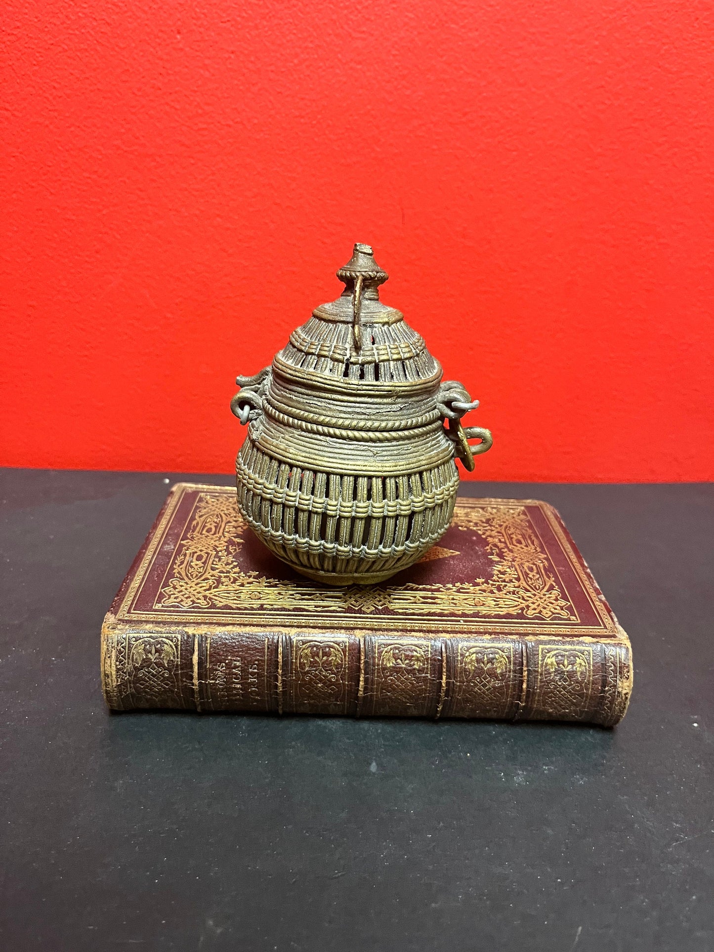 5 inch bronze Indian cricket cage  unique and cool