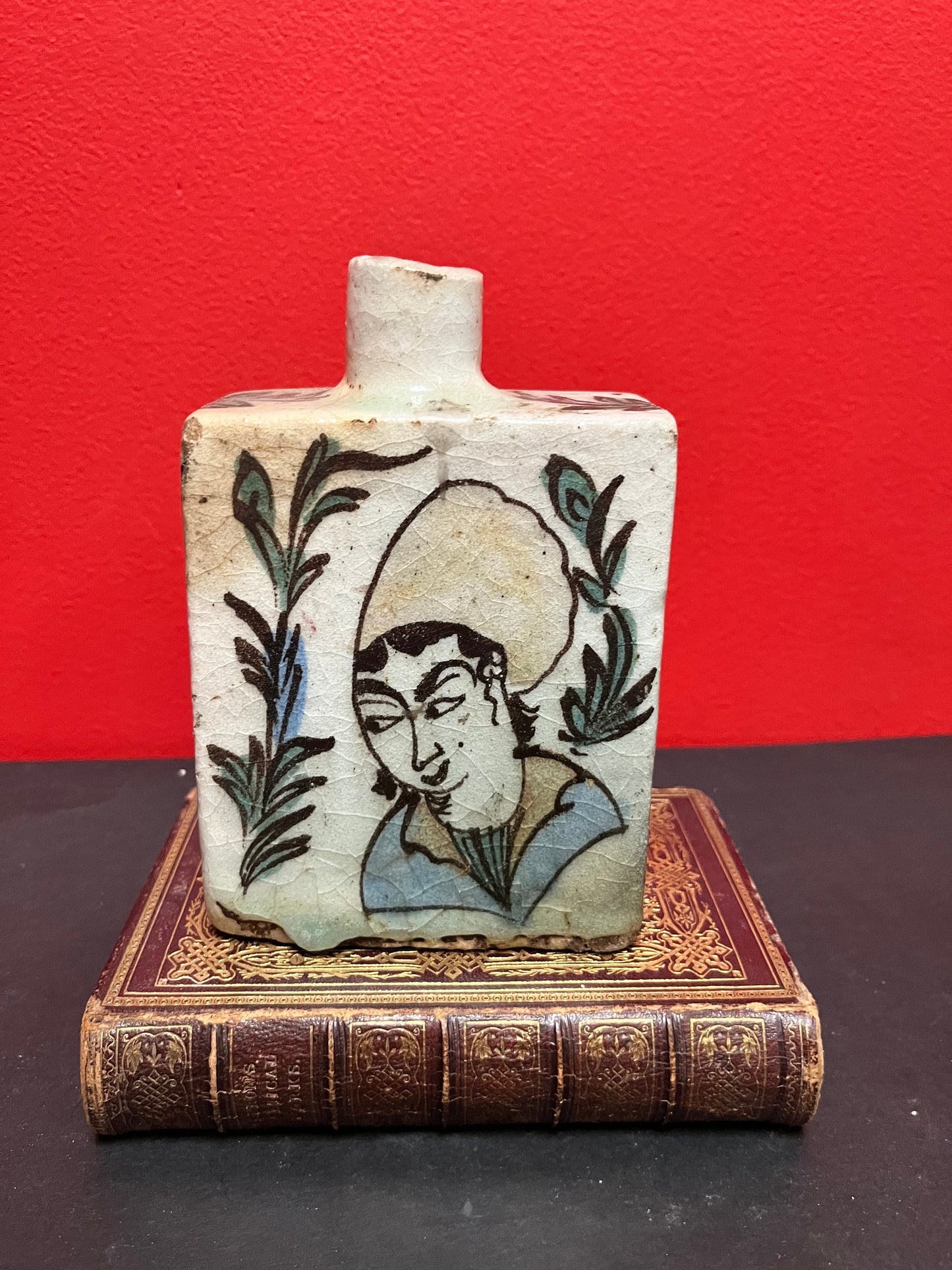 7 x 4 inch wide ancient Chinese porcelain flask  rare -