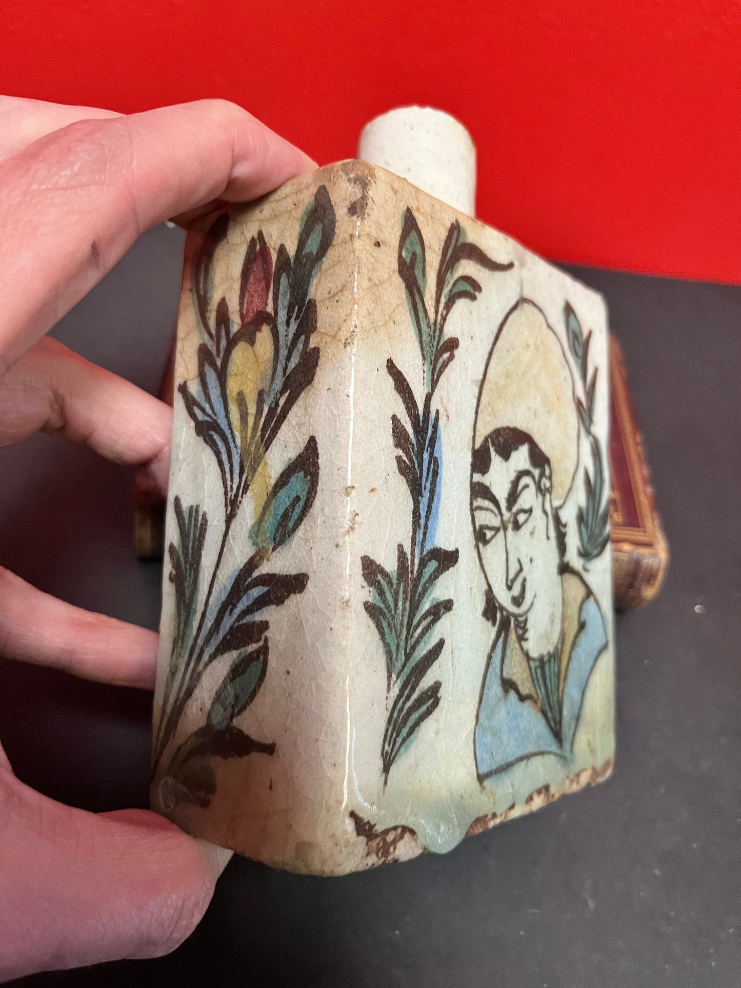 7 x 4 inch wide ancient Chinese porcelain flask  rare -