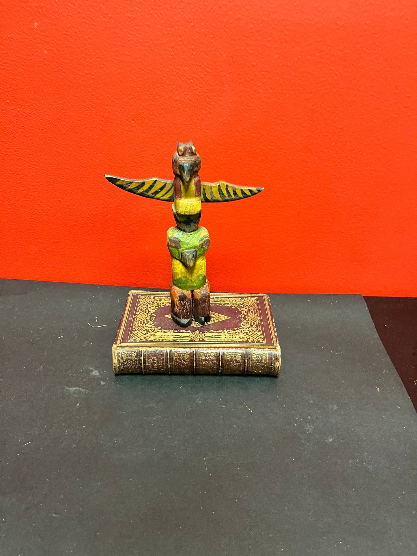 Fabulous antique 7 1/2 x 6 wide indigenous first nations pacific northwest coast polychrome totem  super old and rare  signed