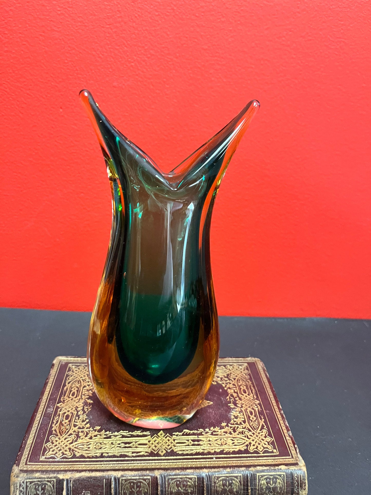 An  8 inch tall Fabio Poli 1950s Authentic Murano glass vase  intense colour and great condition