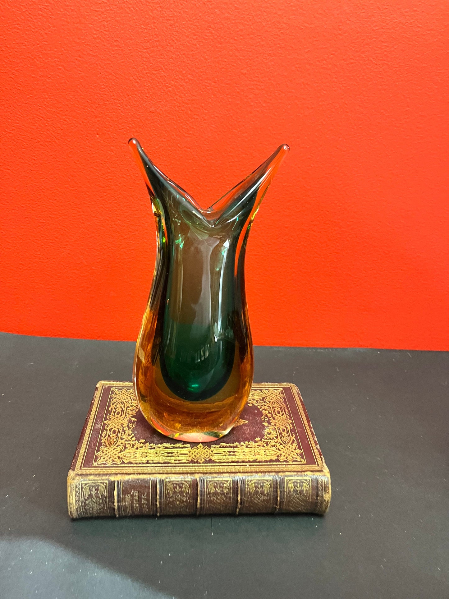 An  8 inch tall Fabio Poli 1950s Authentic Murano glass vase  intense colour and great condition
