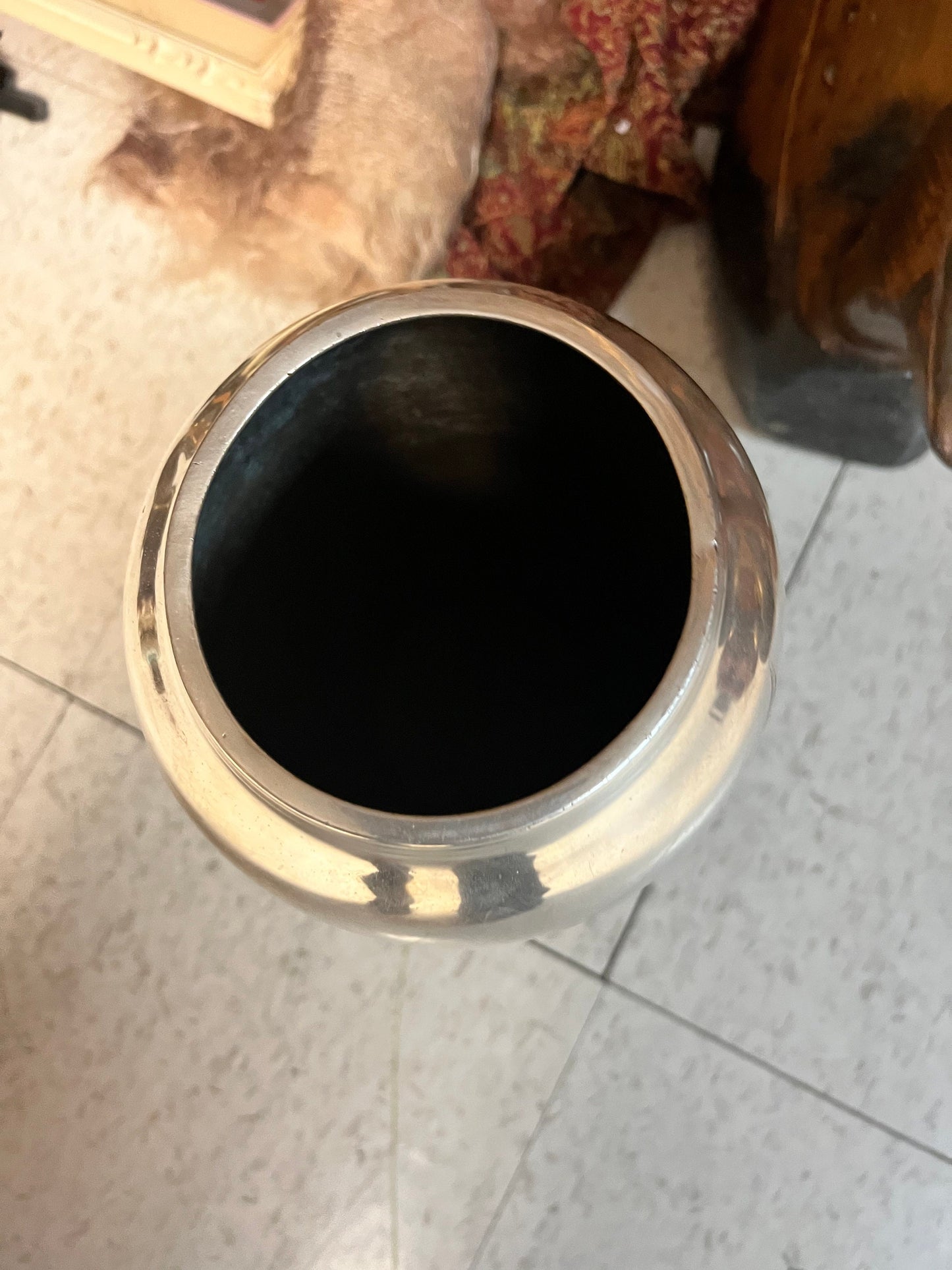 Fabulous 13 inch tall brass and silver plate WMF Ikora Iris vase  one dent