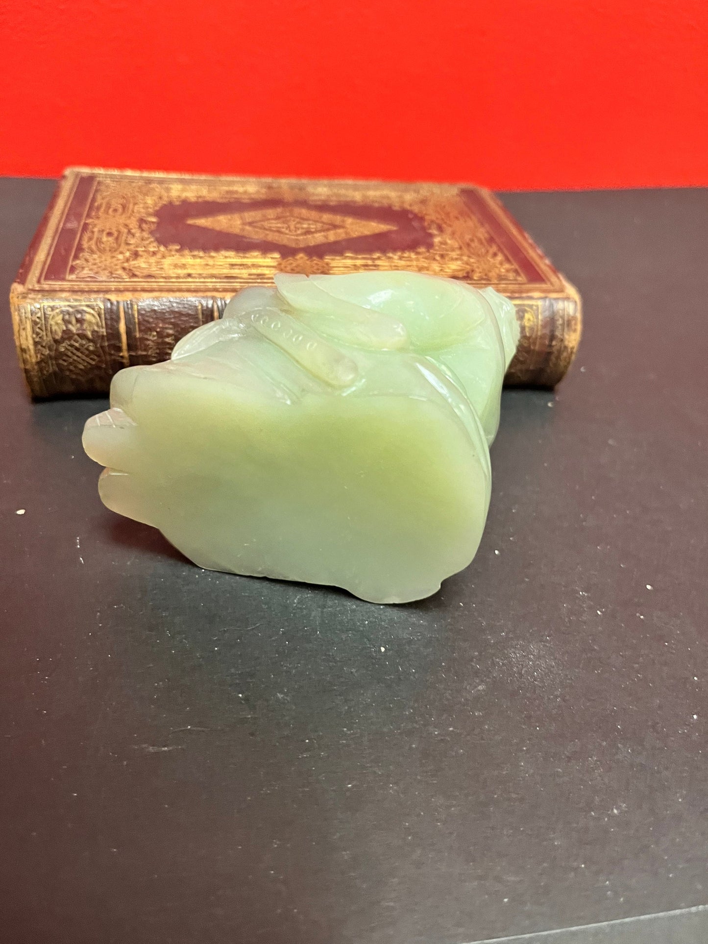 Fabulous 3 1/2 inch high antique Chinese solid heavy jade statue of a seated warrior  great detail  value priced