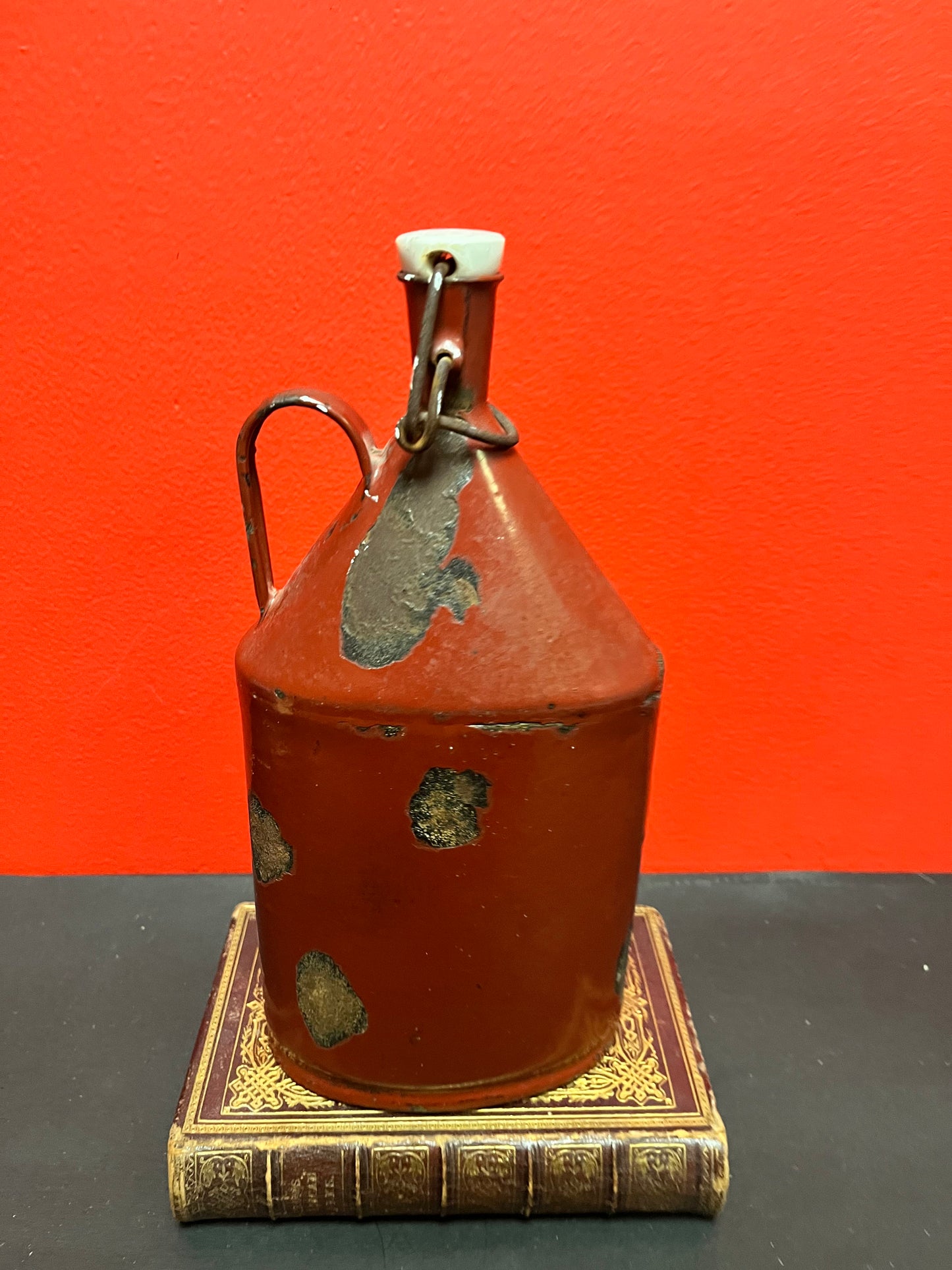 10 inch tall 19 century rare stunning enamel miners flask - wow