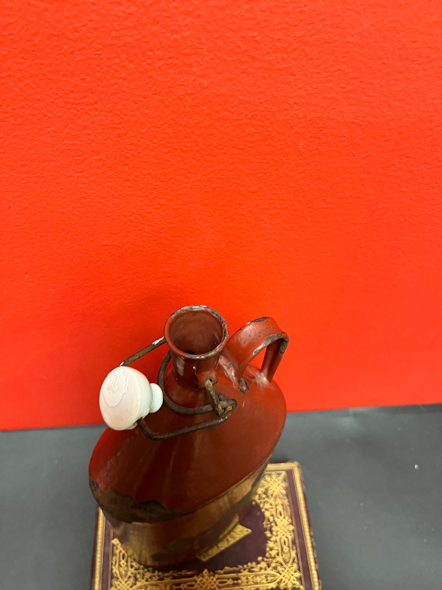 10 inch tall 19 century rare stunning enamel miners flask - wow