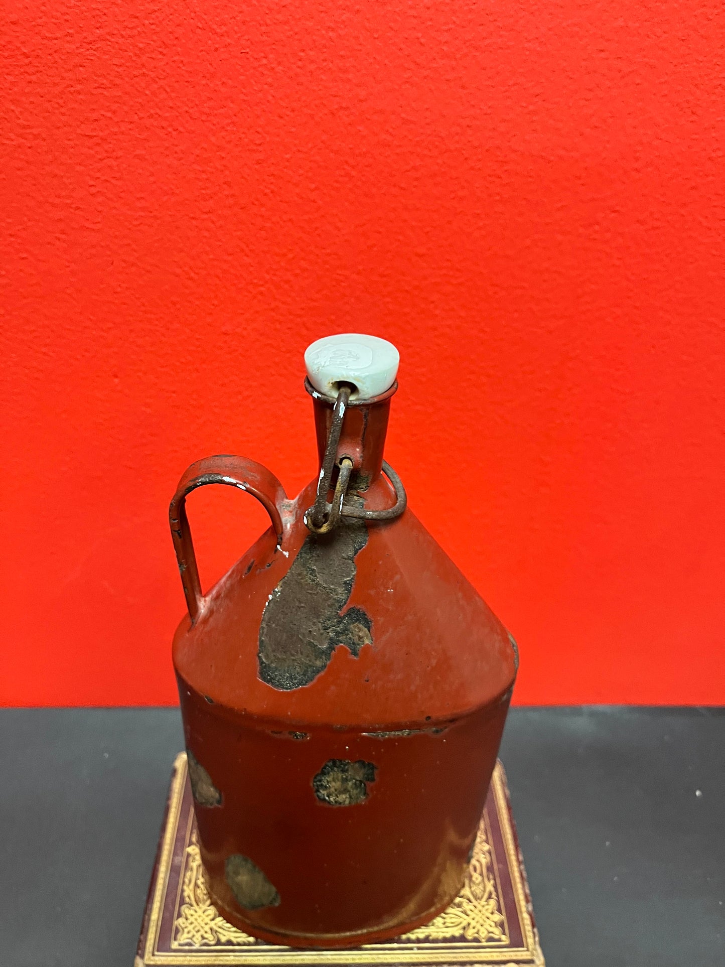 10 inch tall 19 century rare stunning enamel miners flask - wow
