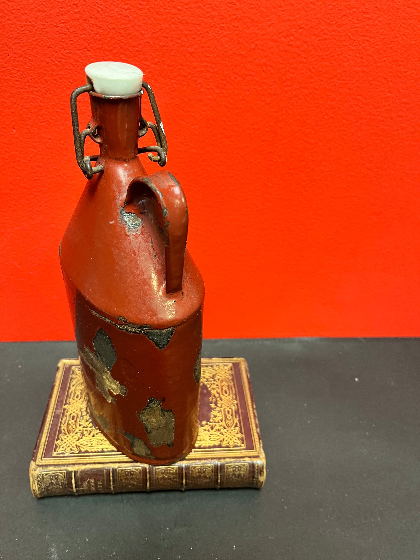 10 inch tall 19 century rare stunning enamel miners flask - wow