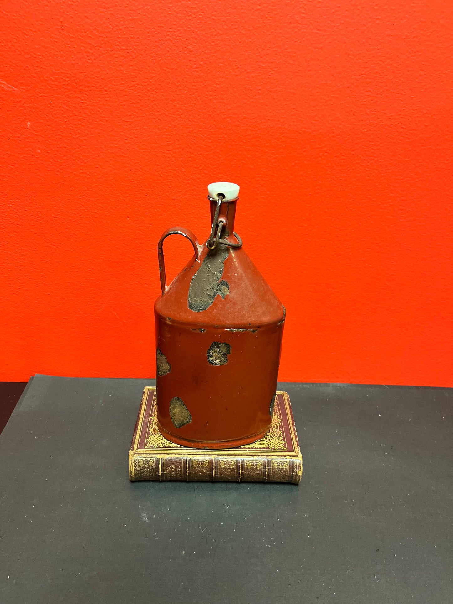 10 inch tall 19 century rare stunning enamel miners flask - wow