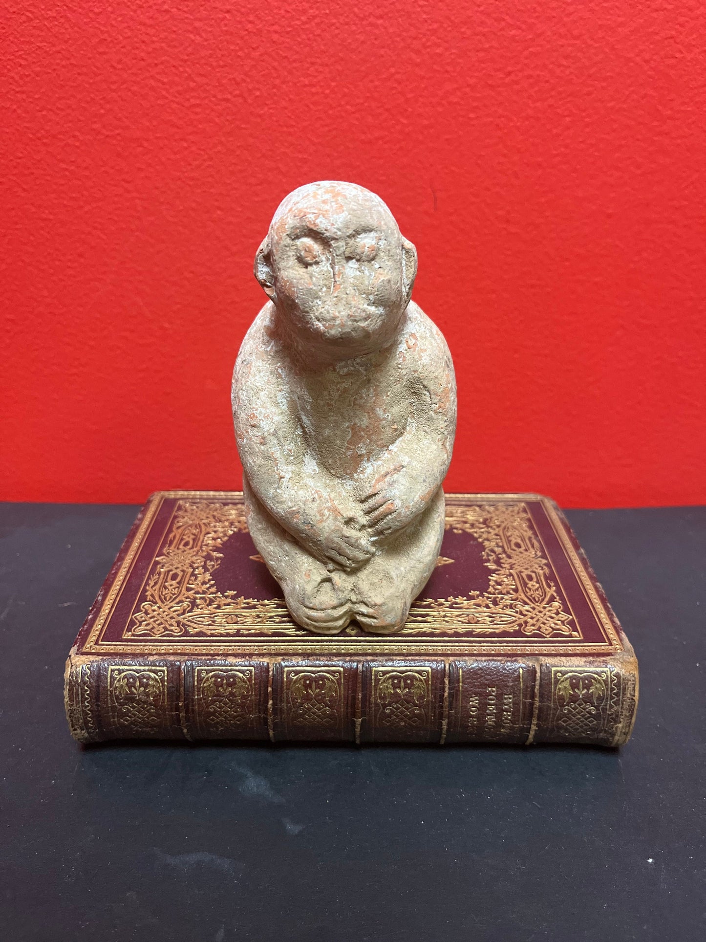 Very very rare museum quality 5 inch high Chinese tang dynasty pottery monkey  amazing patina and overall condition  wow