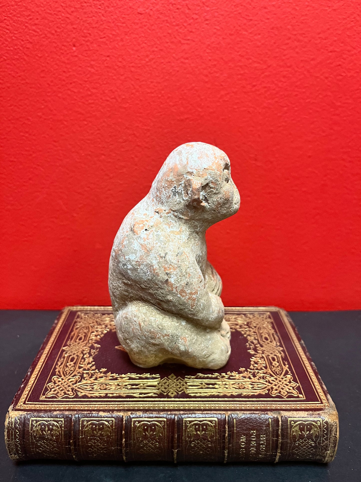 Very very rare museum quality 5 inch high Chinese tang dynasty pottery monkey  amazing patina and overall condition  wow