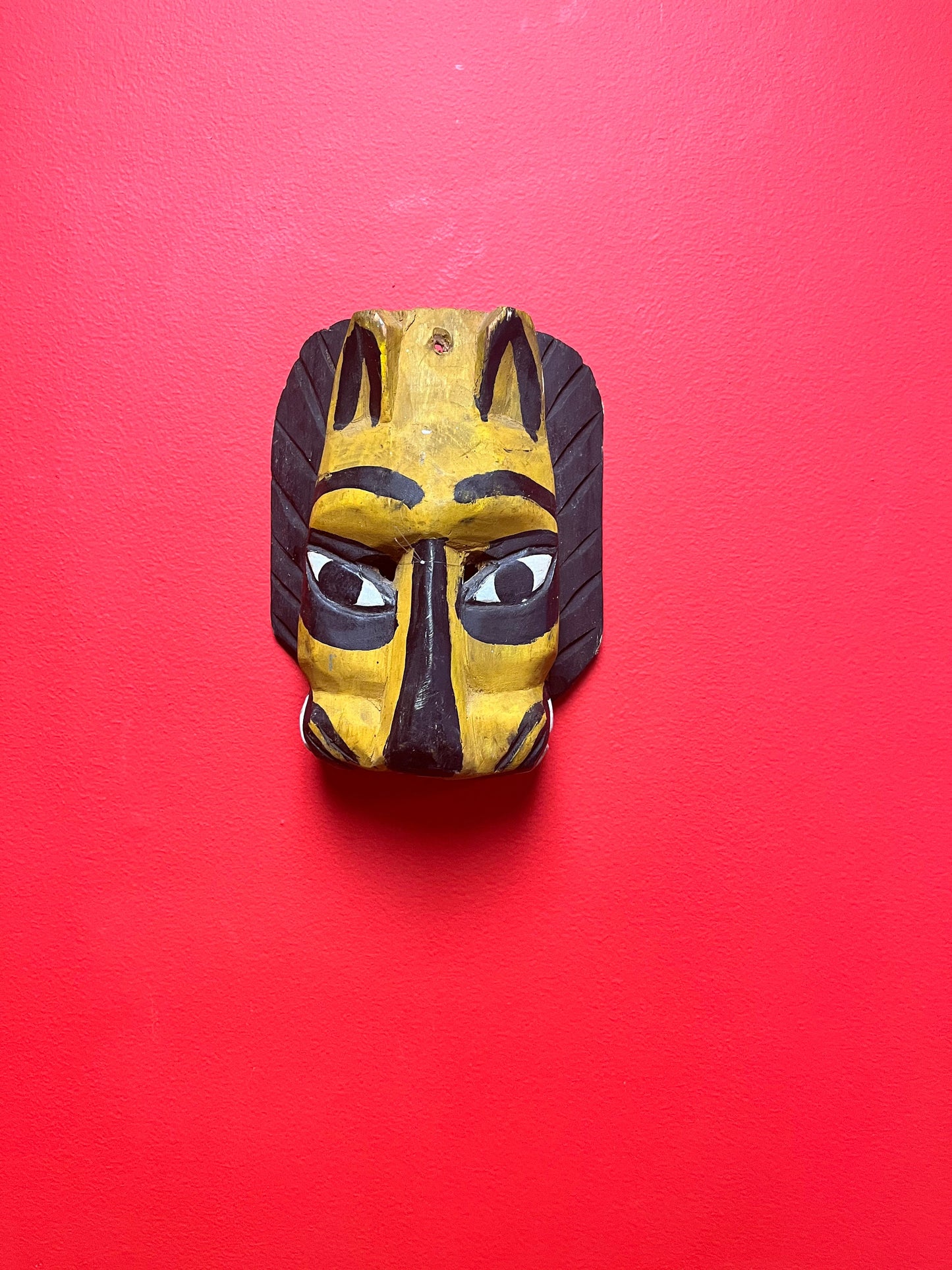 8 1/2 by 6 1/2 antique South American painted animal mask  very cool