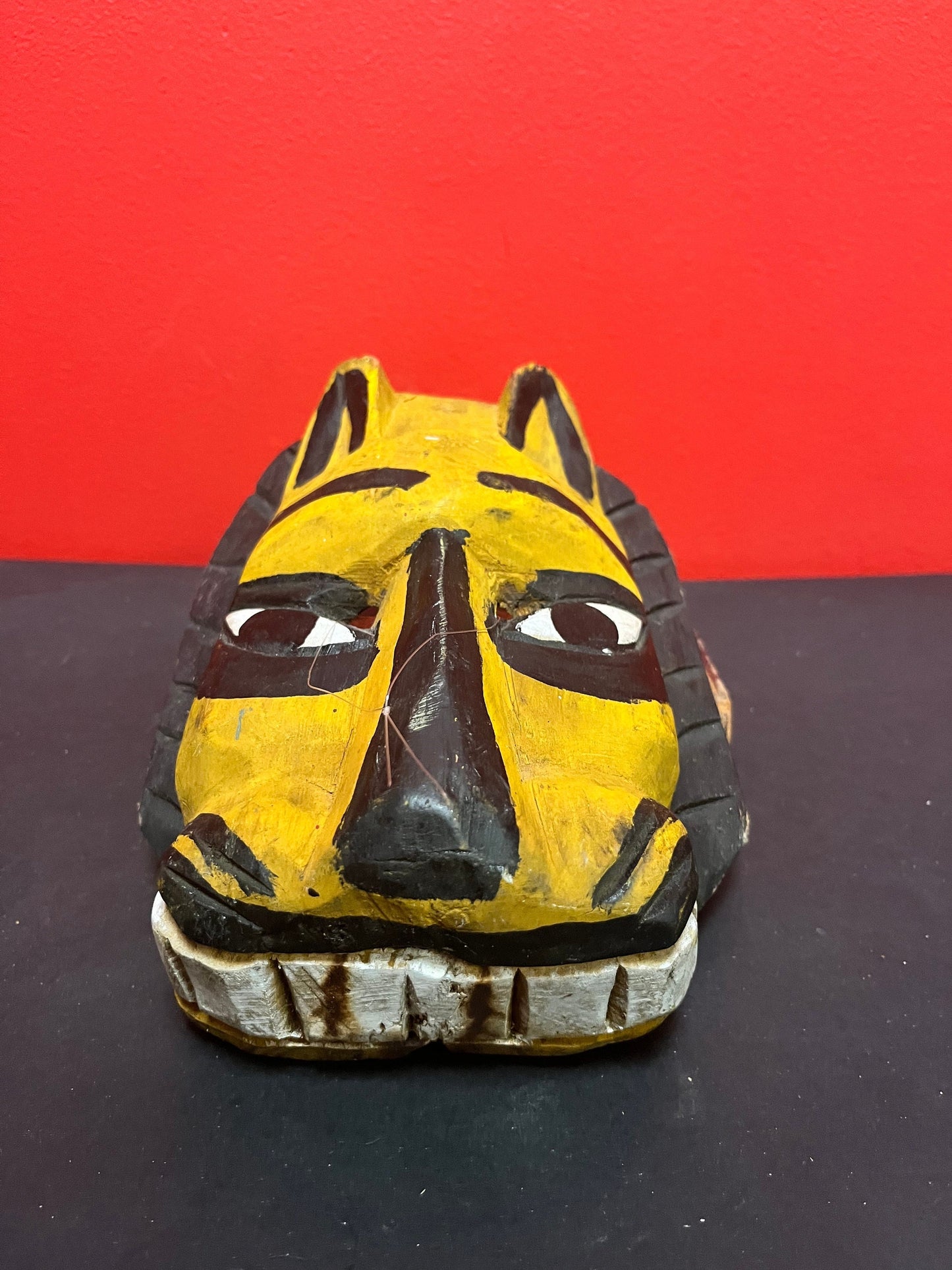 8 1/2 by 6 1/2 antique South American painted animal mask  very cool
