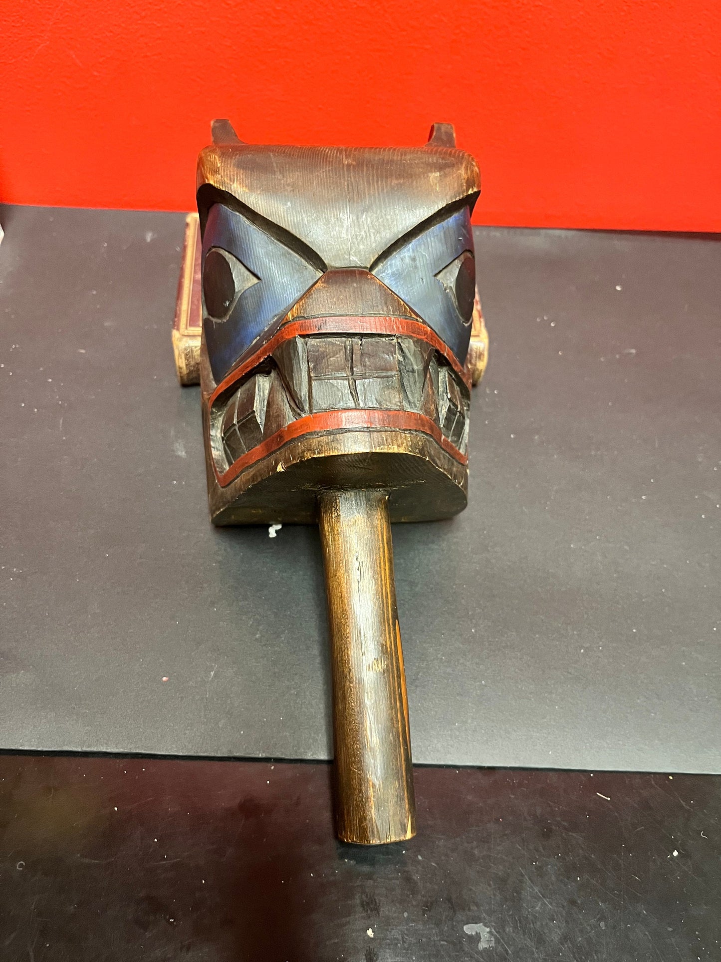 12 inches indigenous First Nations Pacific Northwest coast polychrome rattle  signed  lovely