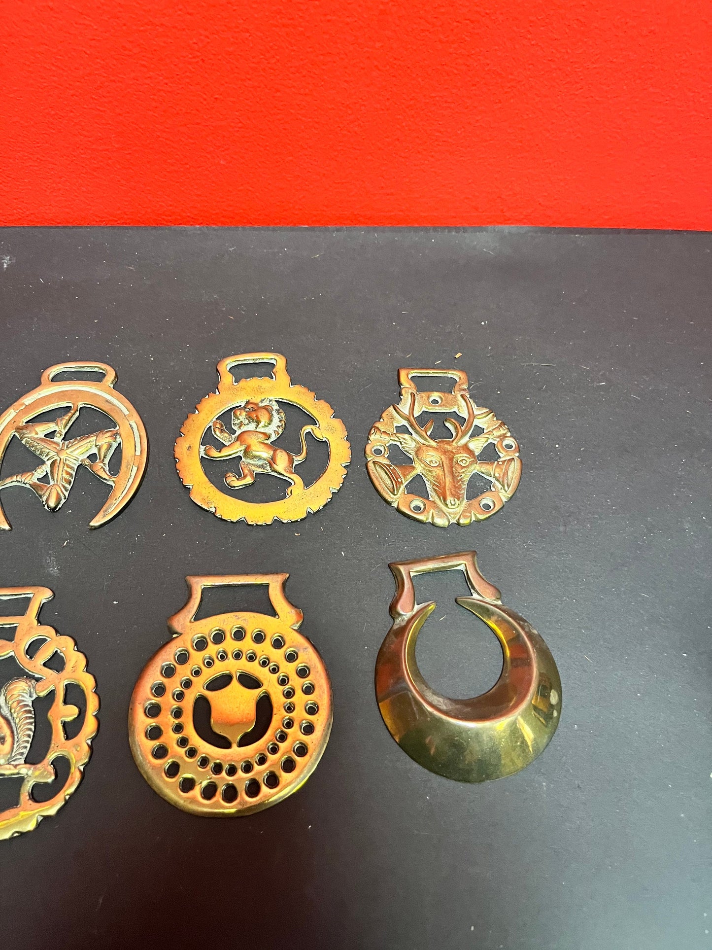 A  Set 6 19th century horse brasses  lovely collection  great value