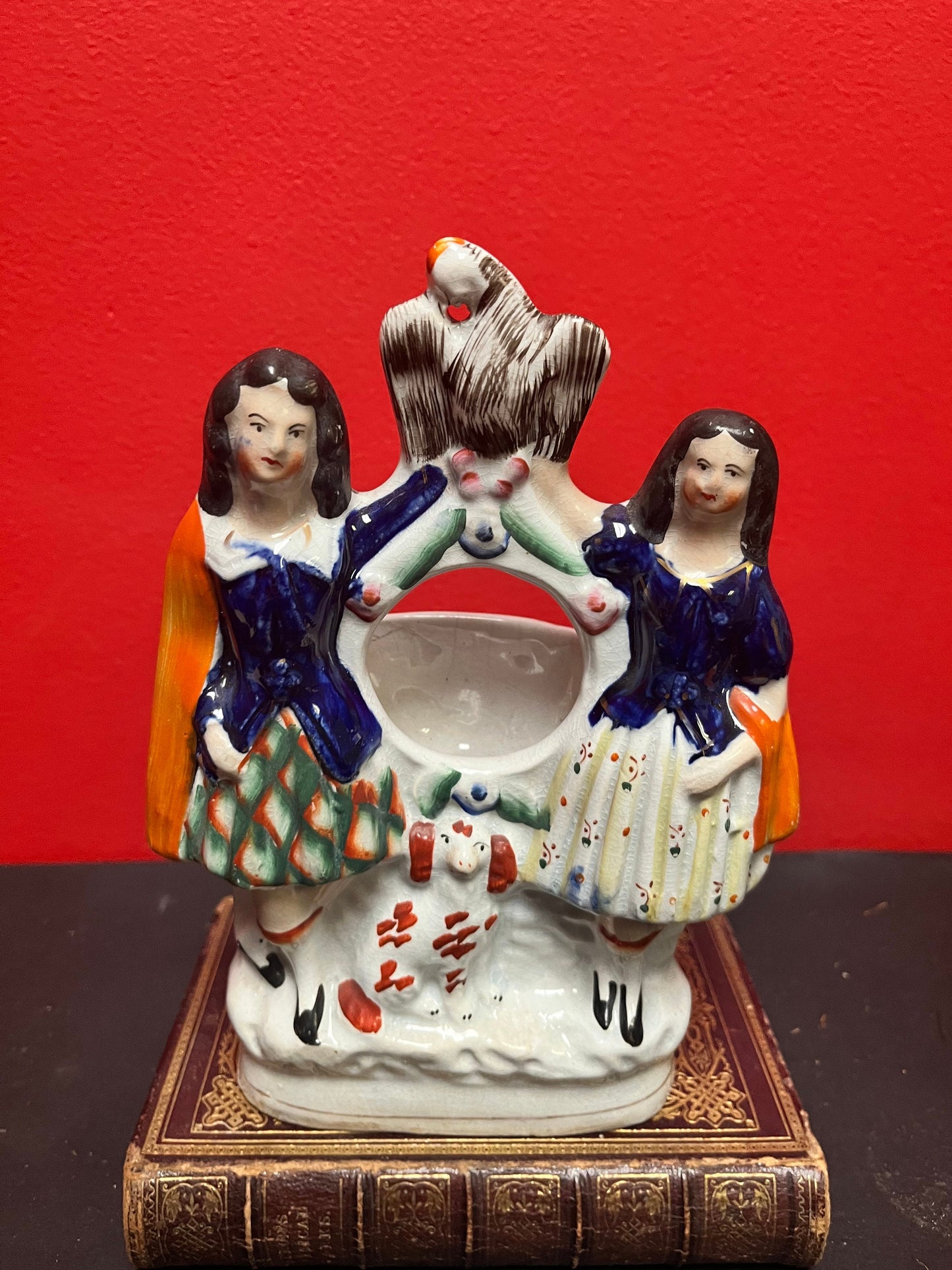 English antique 8 inch high authentic Staffordshire watch holder statue