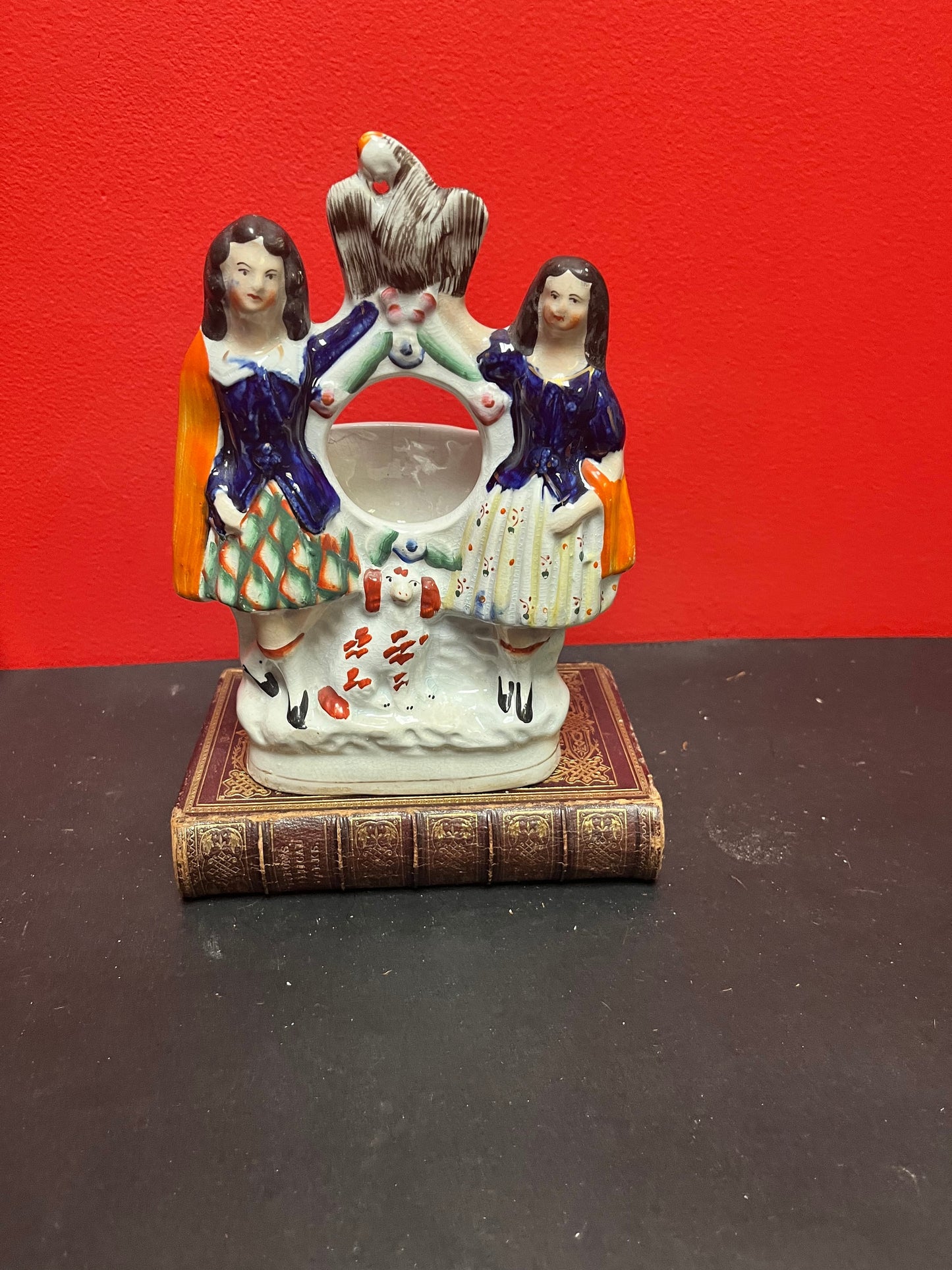 English antique 8 inch high authentic Staffordshire watch holder statue