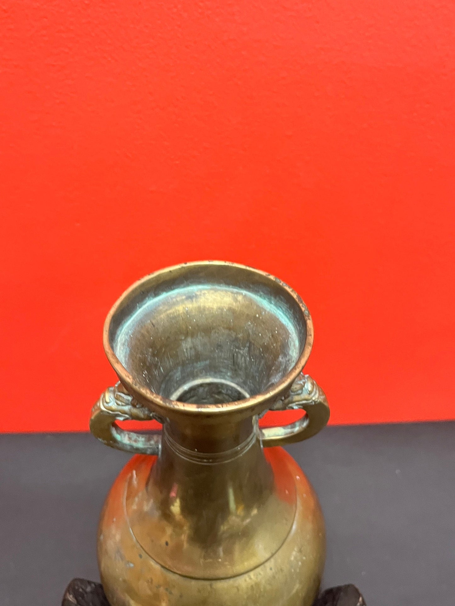 Spectacular antique Tibetan 18th century bronze vase on original wood stand  vase 8 inches high and stand 5 inches high- wow