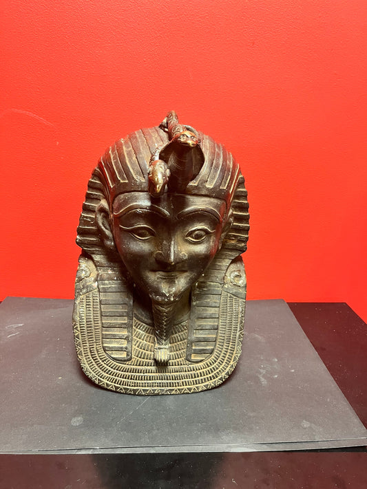 Massive early  19 century or earlier bronze 14 x 10 inch wide Egyptian helmet in the form of a Spinx with snakes coming out of the temple