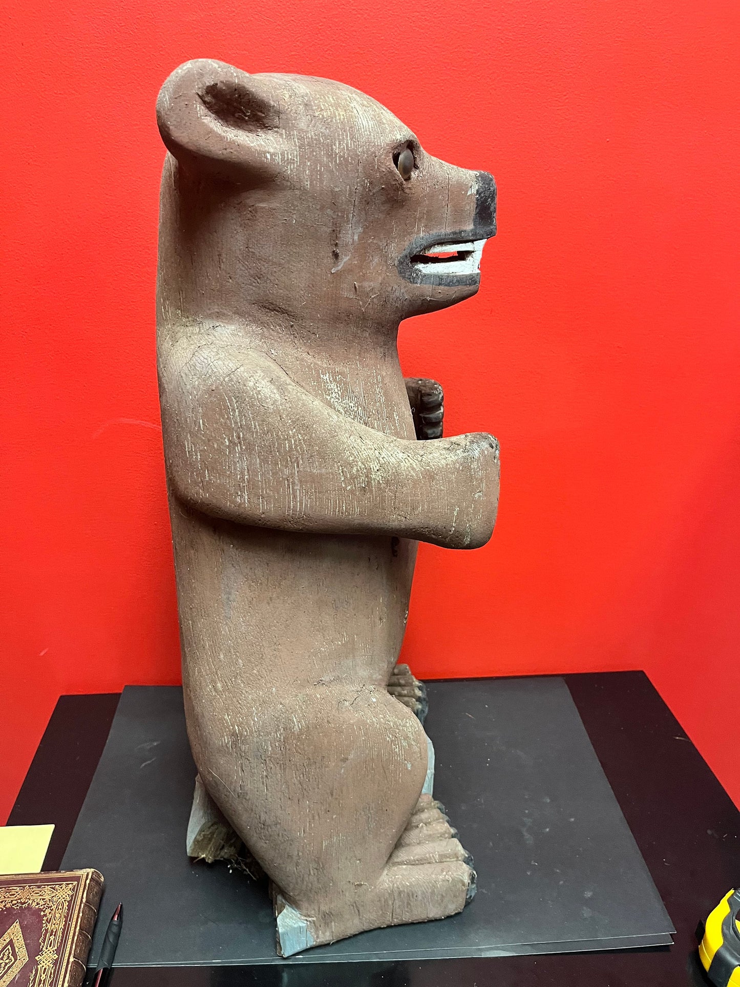 27 inch tall heavy Cedar 1940s indigenous Haida carved bear  antique condition  museum quality stunner