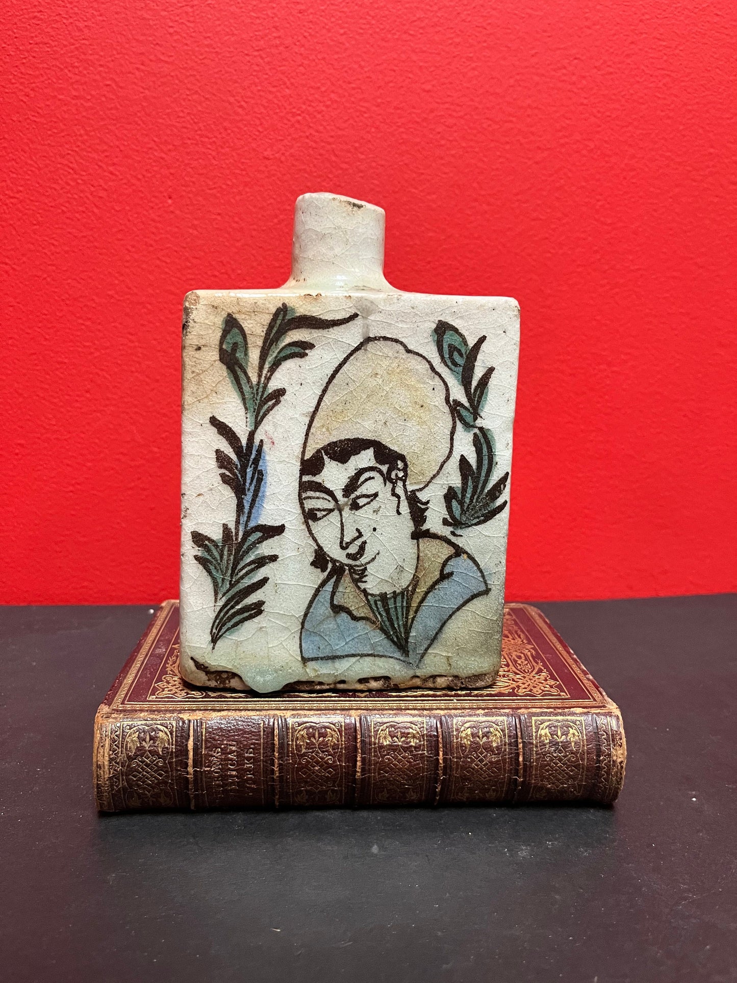 7 x 4 inch wide ancient Chinese porcelain flask  rare -