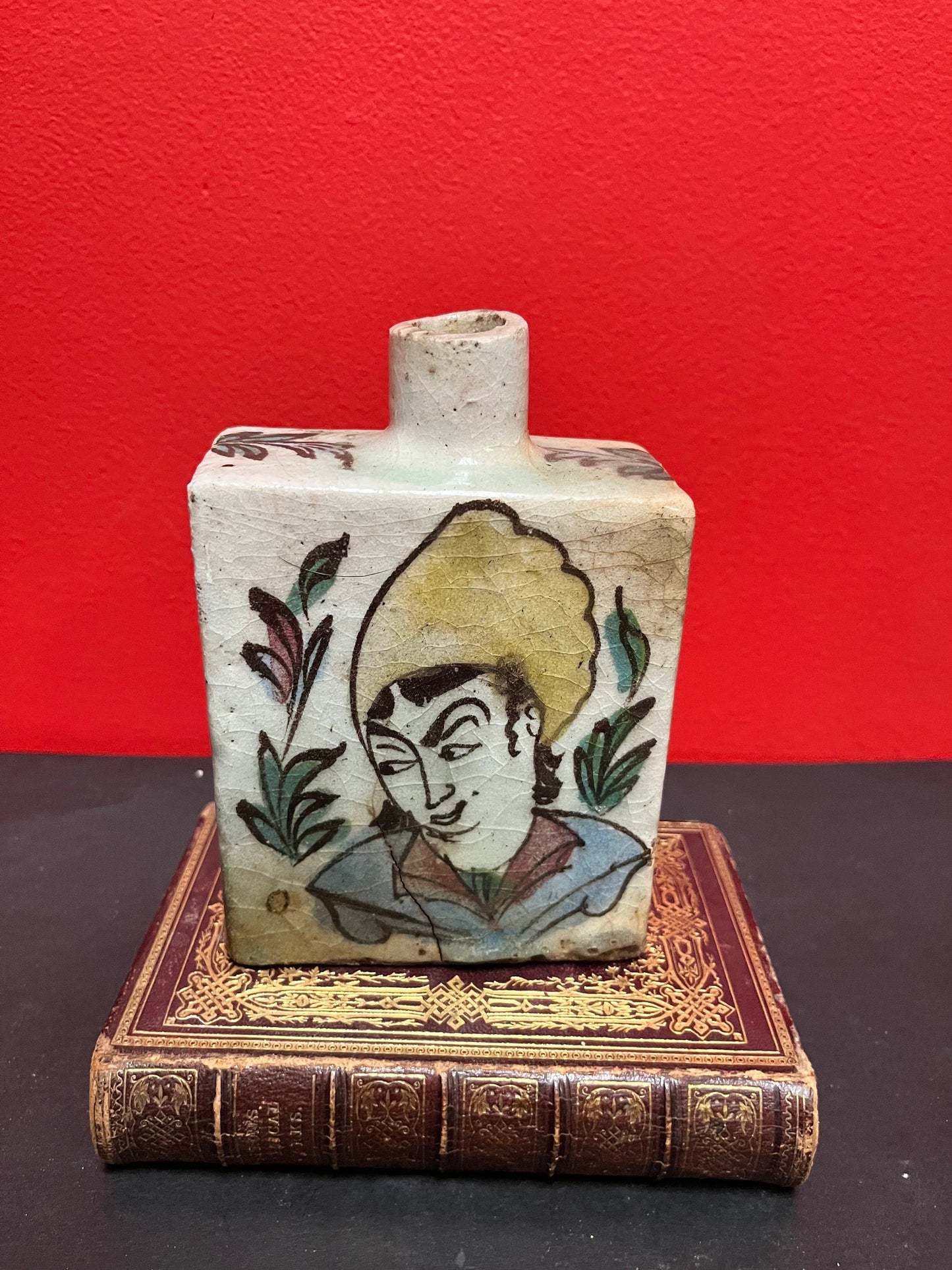 7 x 4 inch wide ancient Chinese porcelain flask  rare -