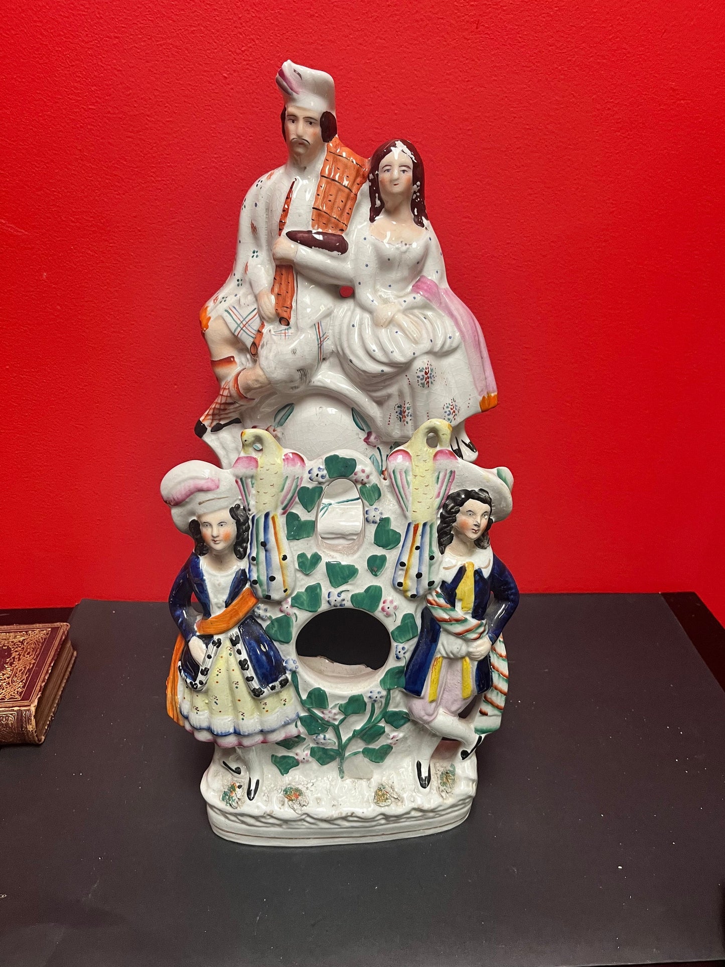 Two Lovely  antique as is Staffordshire figures.  See photos.  11 and 14 inches tall.