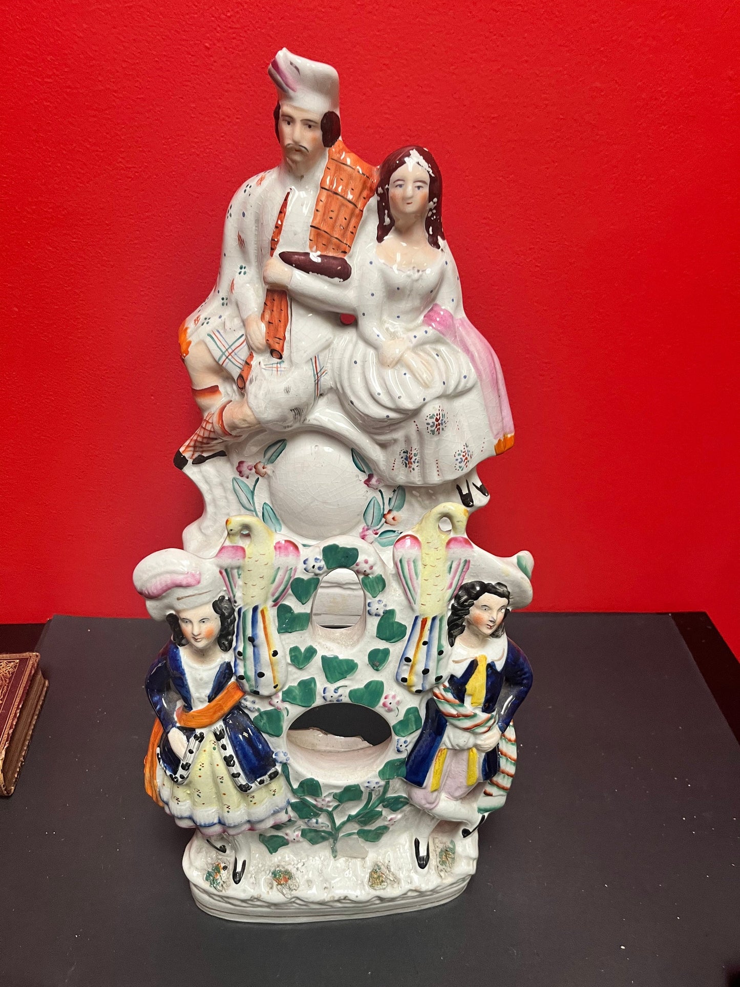 Two Lovely  antique as is Staffordshire figures.  See photos.  11 and 14 inches tall.