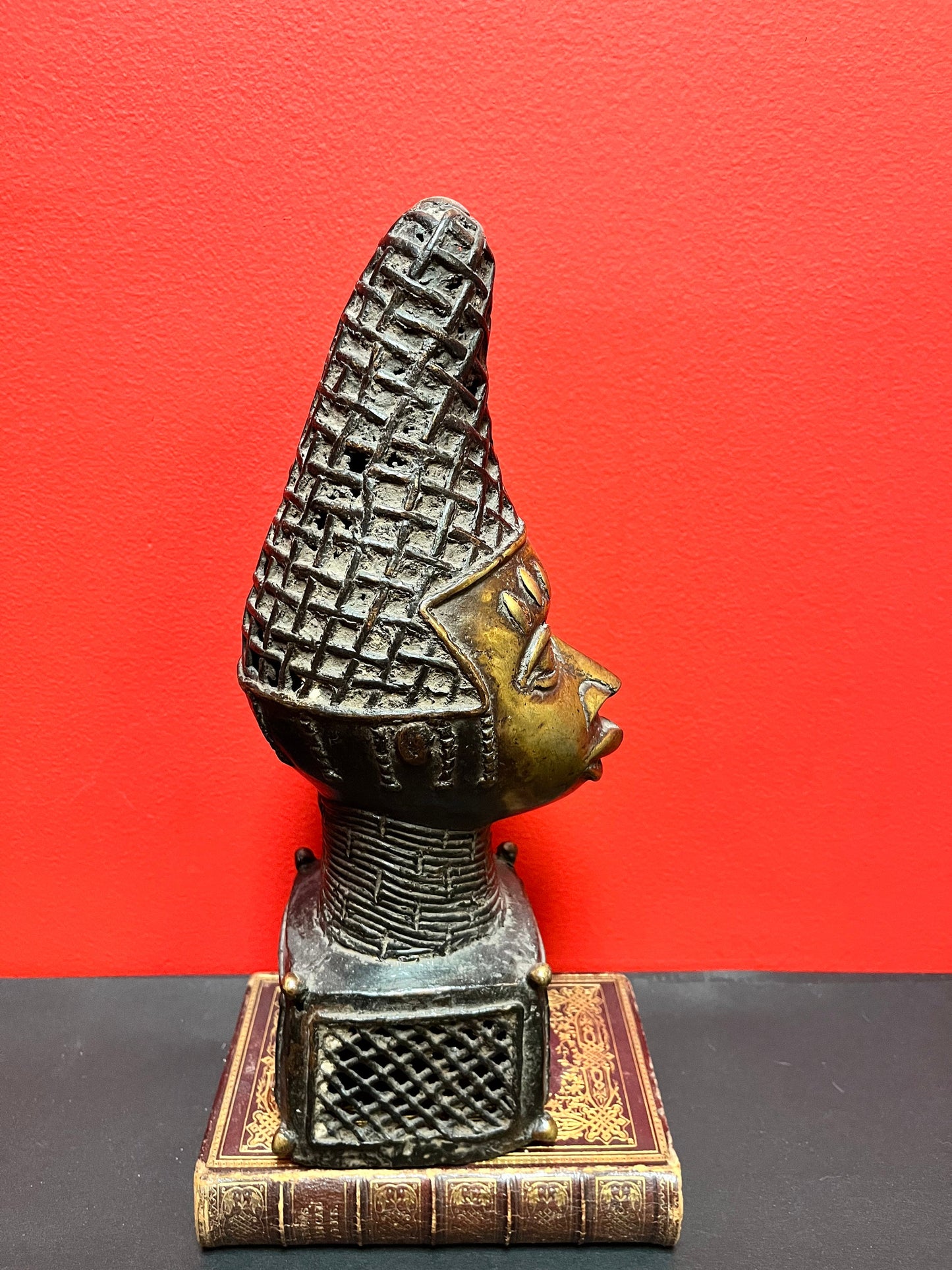 Rare 13 x 3.5 inch wonderful antique authentic African Benin bronze bust