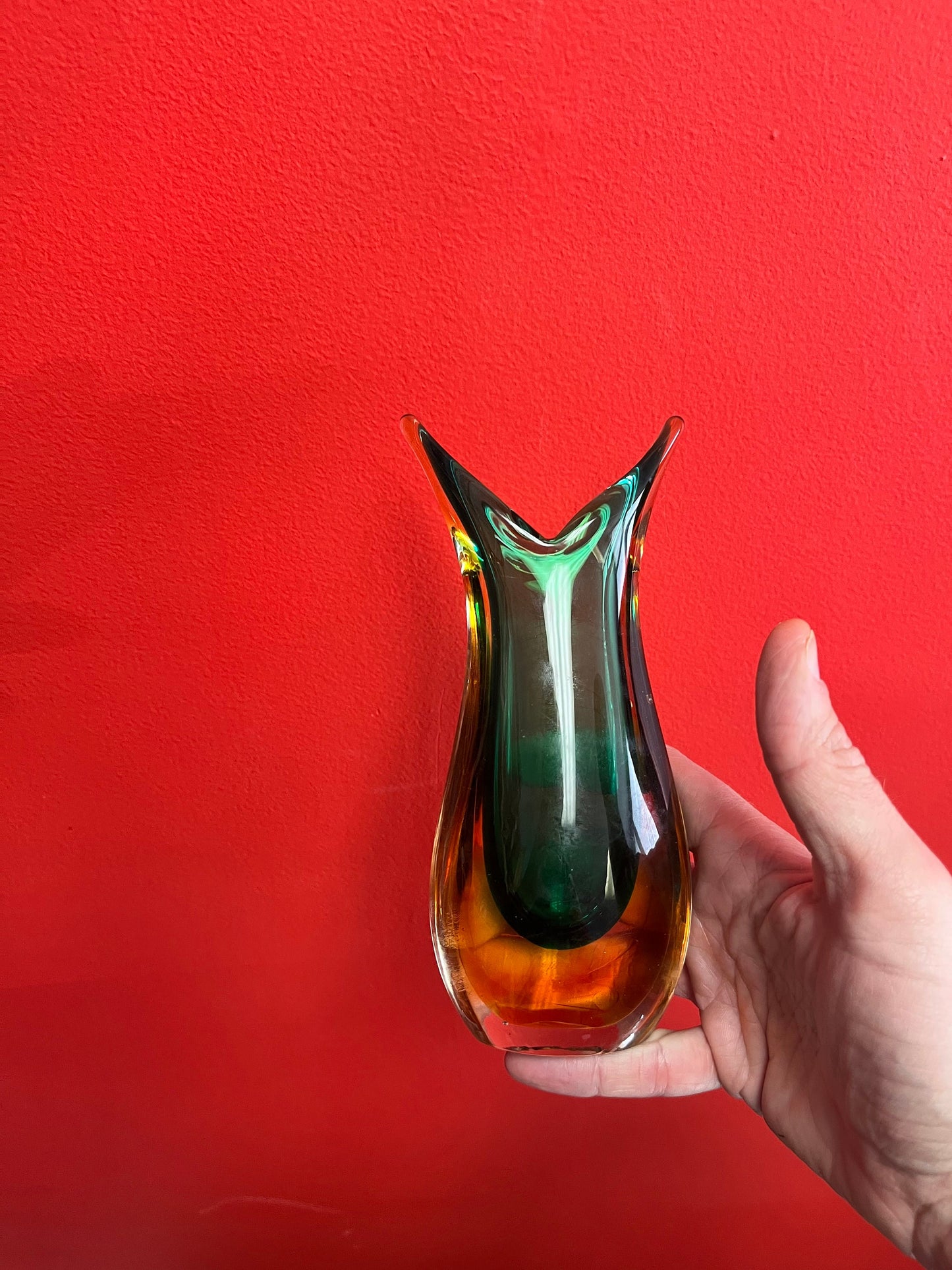 An  8 inch tall Fabio Poli 1950s Authentic Murano glass vase  intense colour and great condition