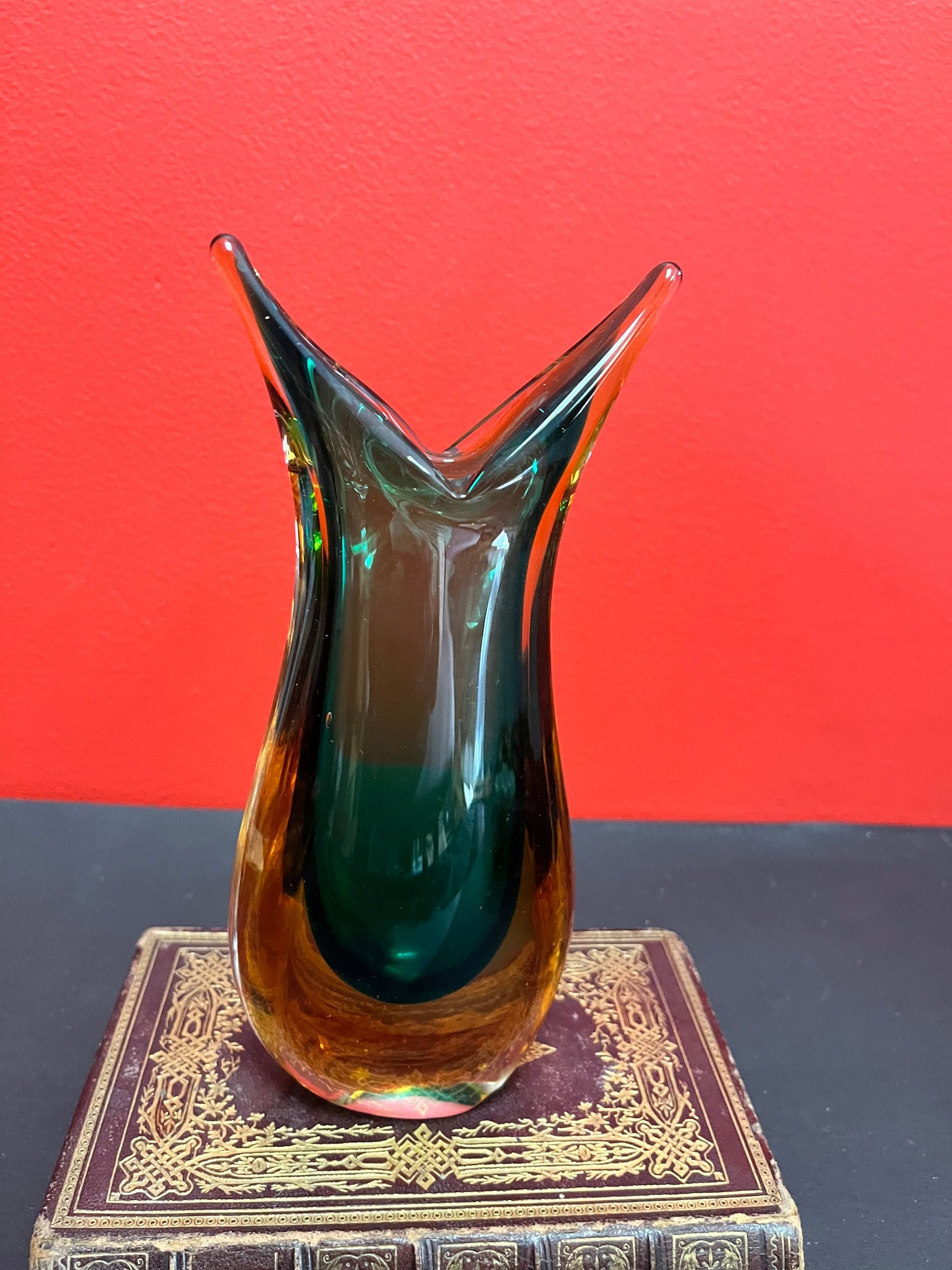 An  8 inch tall Fabio Poli 1950s Authentic Murano glass vase  intense colour and great condition