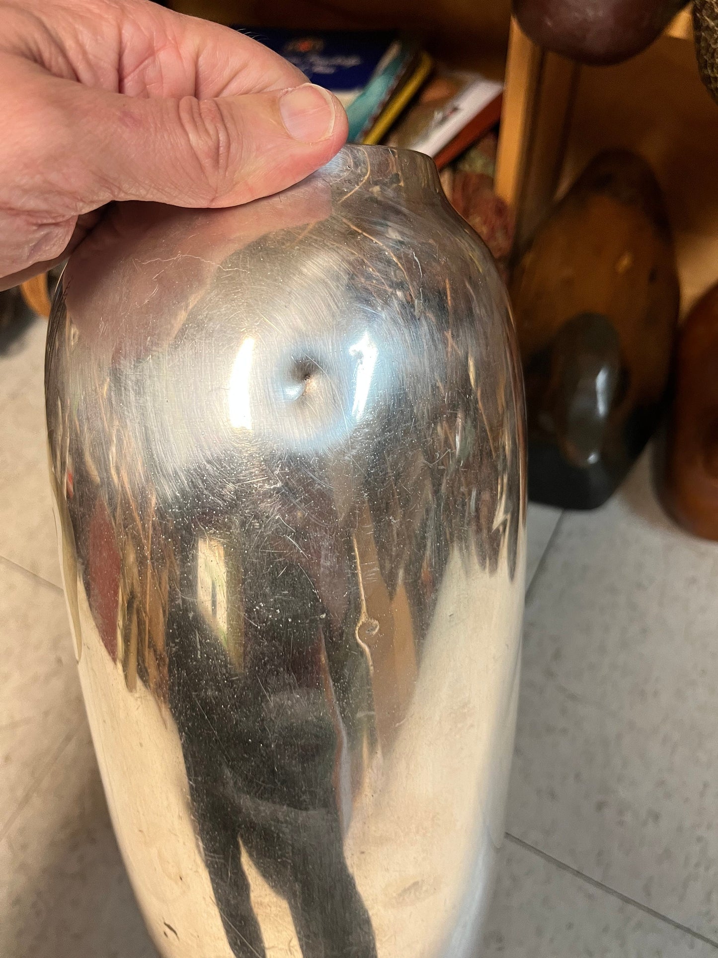 Fabulous 13 inch tall brass and silver plate WMF Ikora Iris vase  one dent