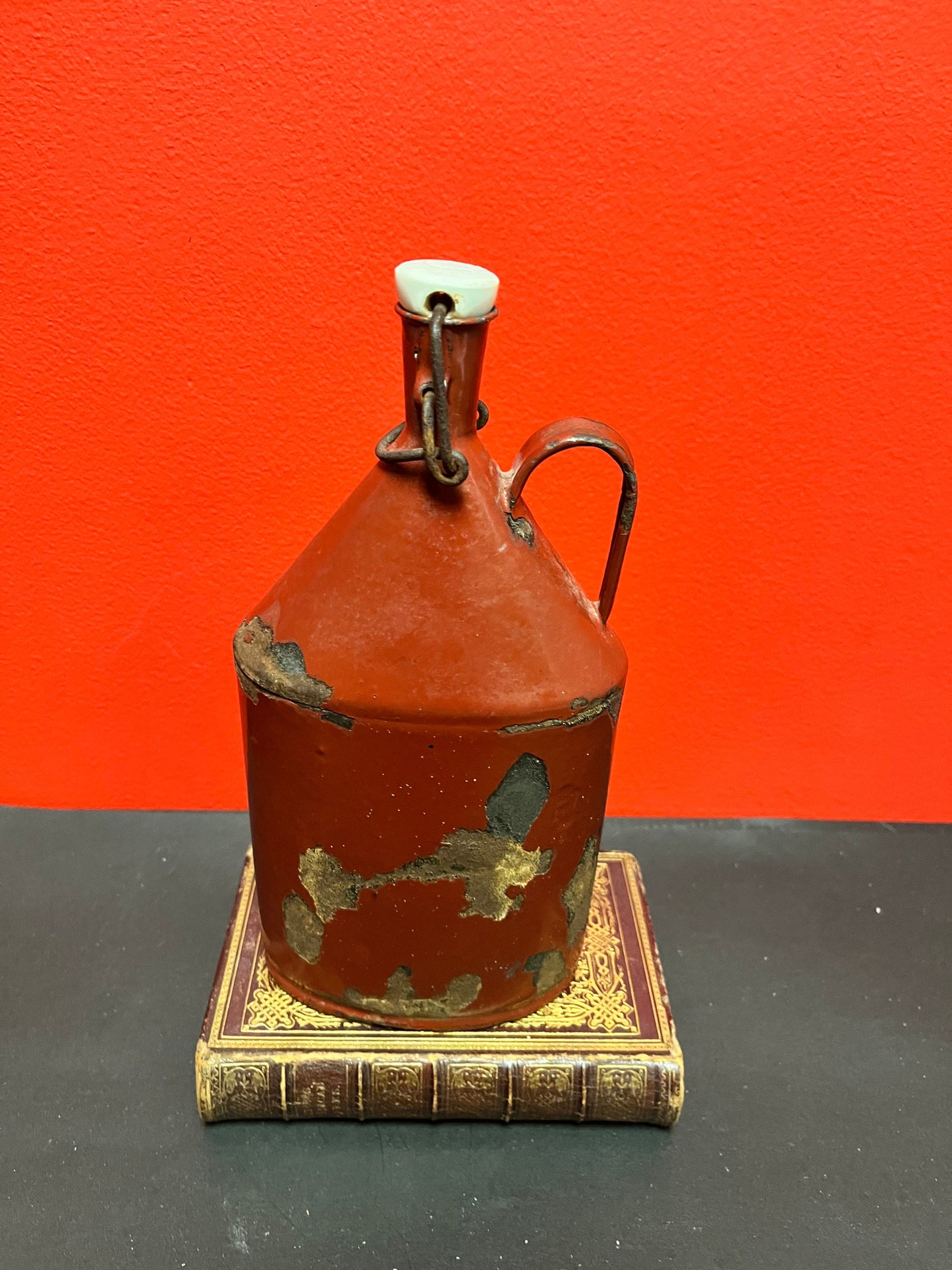 10 inch tall 19 century rare stunning enamel miners flask - wow