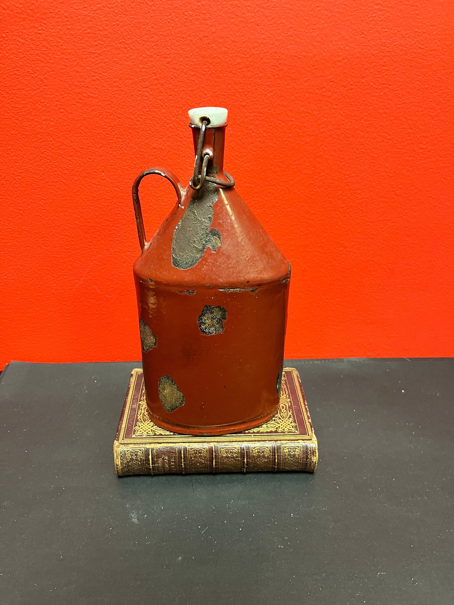 10 inch tall 19 century rare stunning enamel miners flask - wow