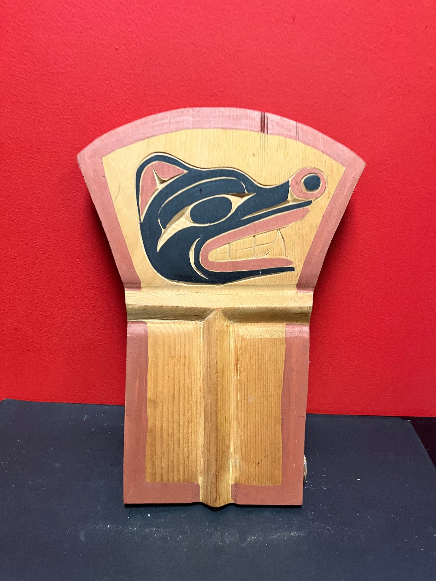 17 x 6 1/2 x 1 thick cedar indigenous, first nations pacific northwest coast bear plaque or board  needs hanger  great detail -